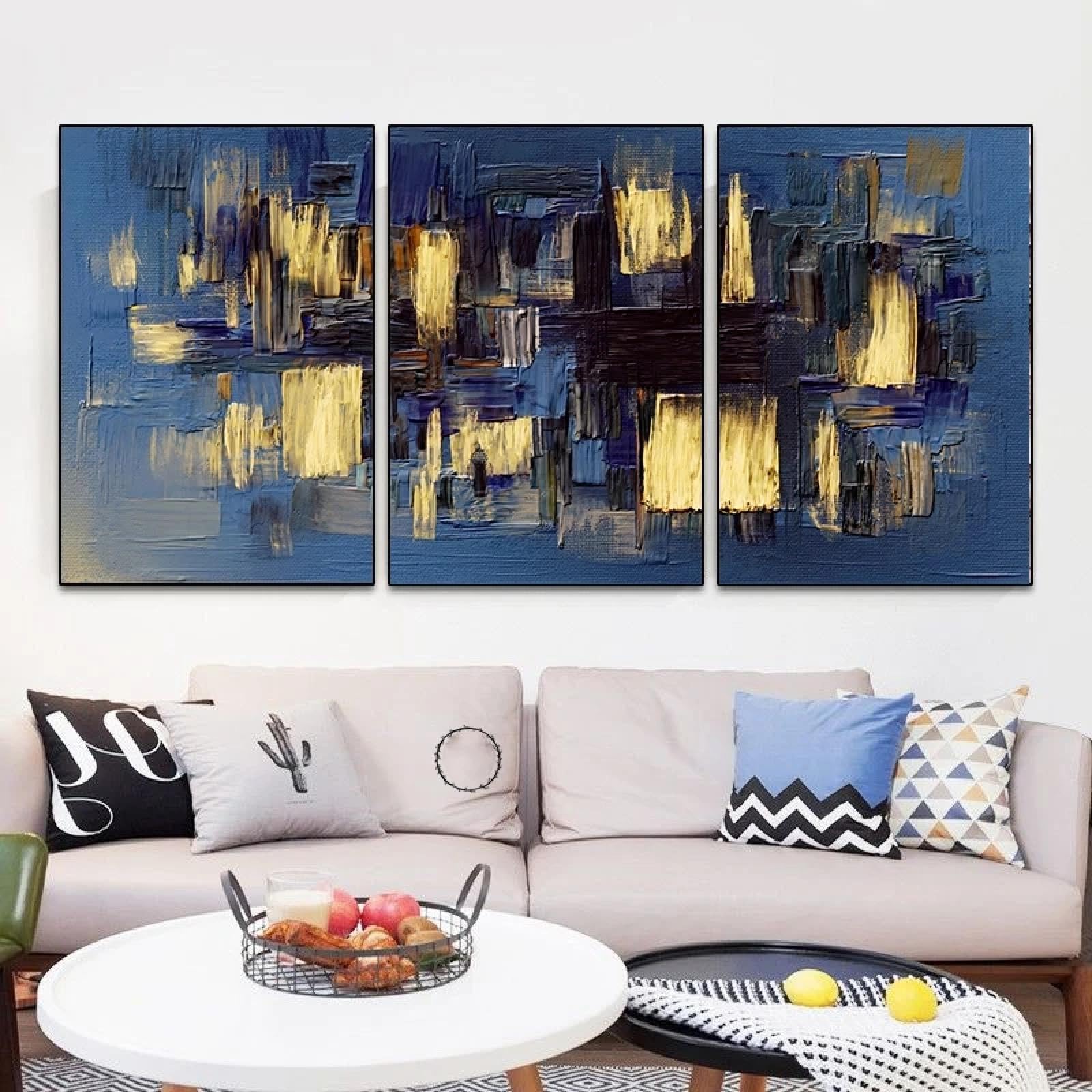 Peinture abstraite triptyque décoration murale moderne 40x60 cm - 8