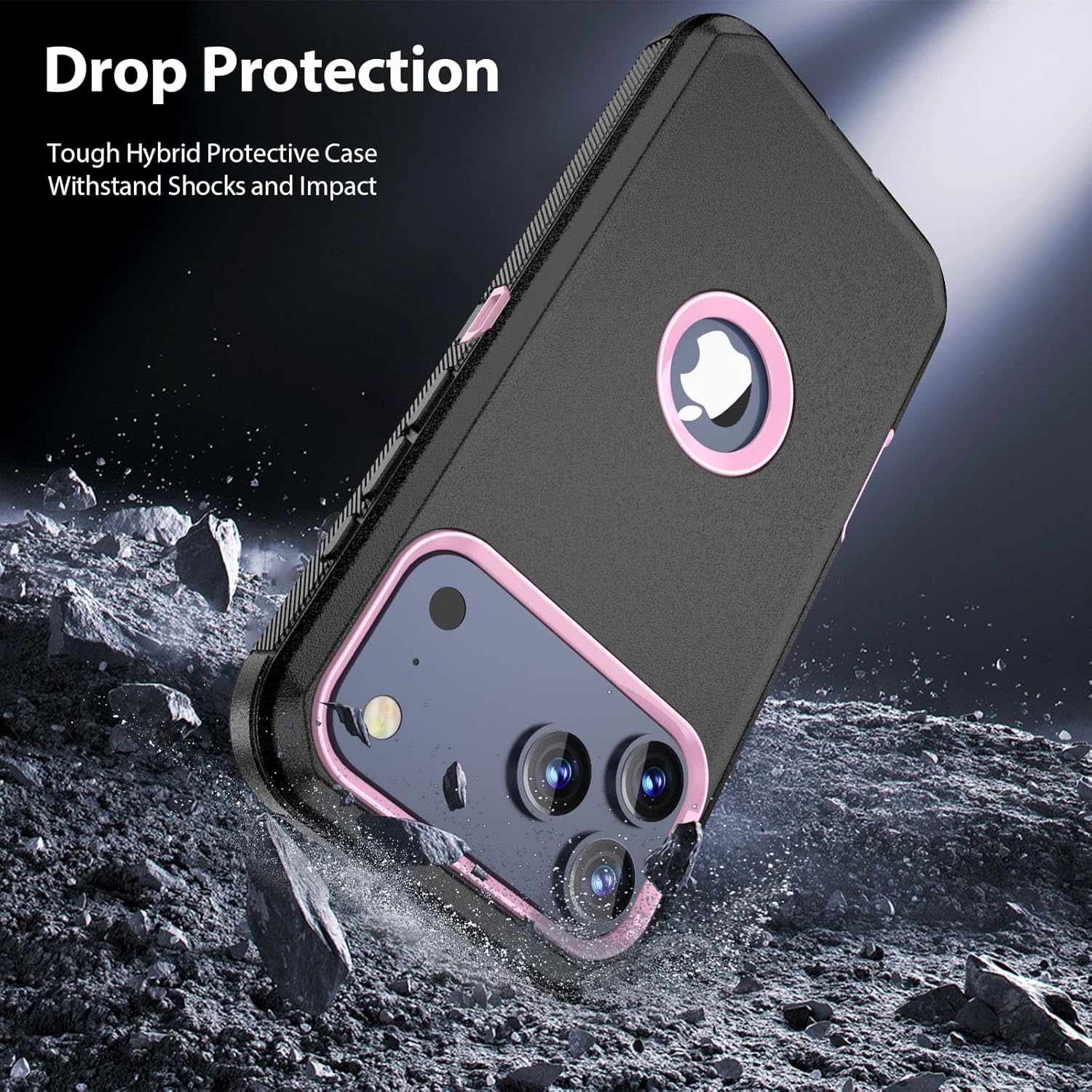 COOYA for iPhone 17 Pro Max Case Full Body Drop Protection Rugged Case Shockproof 3-Layer Heavy Duty Hybrid Non-Slip Rubber Phone Cover Front Bumper Hard Shell for iPhone 17 Pro Max 5G 6.9''Black+Pink - Image 4