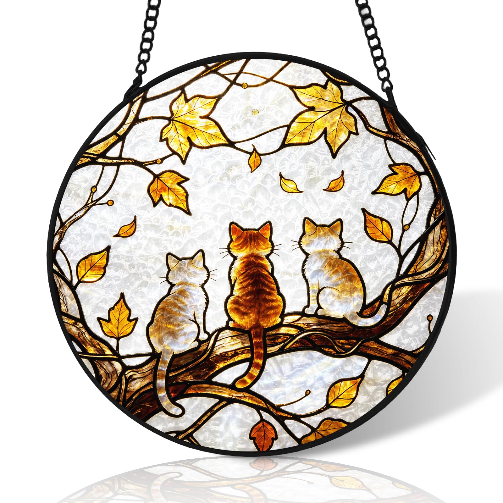 Three Little Cats Stained Glass Suncatcher Windows Hanging,10 inch Stained Glass Ornament Home Decor,Suncatchers for Windows Hanging,Birthday Gifts for Mom,Lovers,Family(Black)