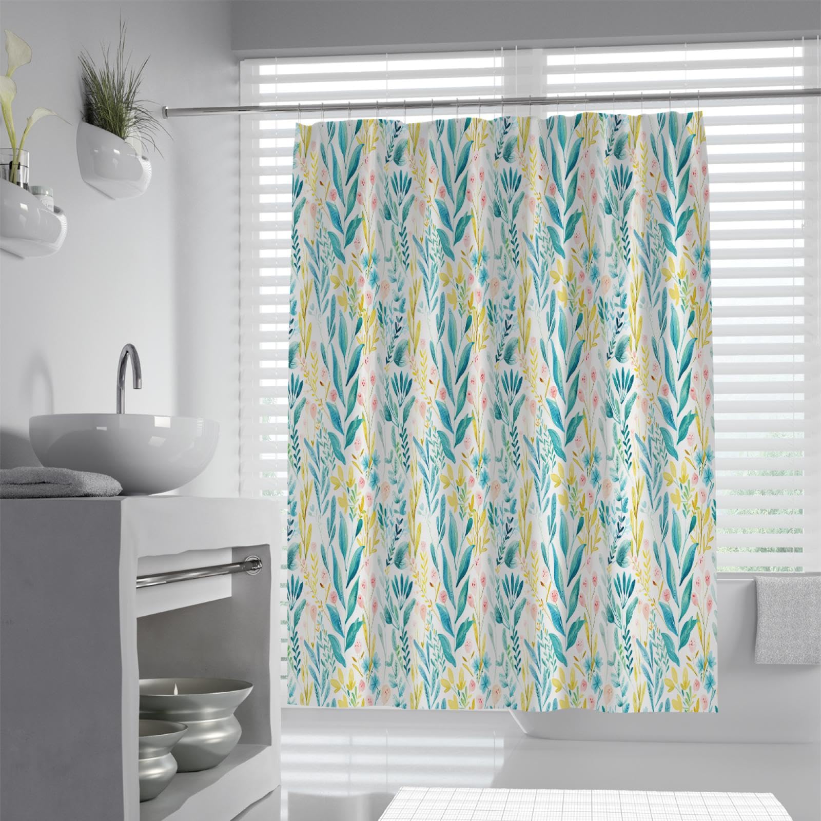 Boho rośliny kwiatowa tkanina zasłona prysznicowa zestaw z haczykami poliester zasłony prysznicowe do łazienki wodoodporna zasłona do wanny nadająca się do prania 200 cm x 180 cm