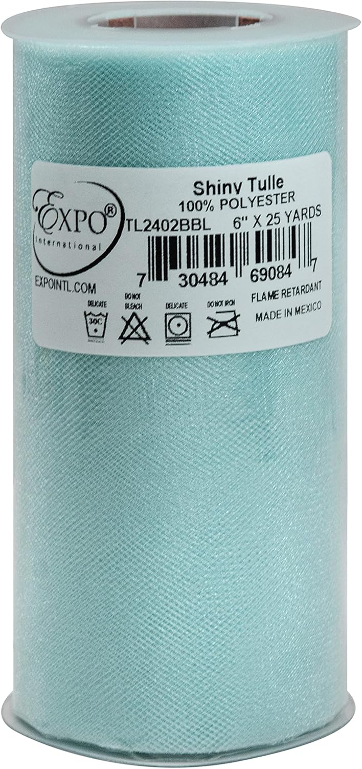 Expo International Pack of 6 Premium Shiny Tulle Spools of 6 Inch X 25 Yards | White