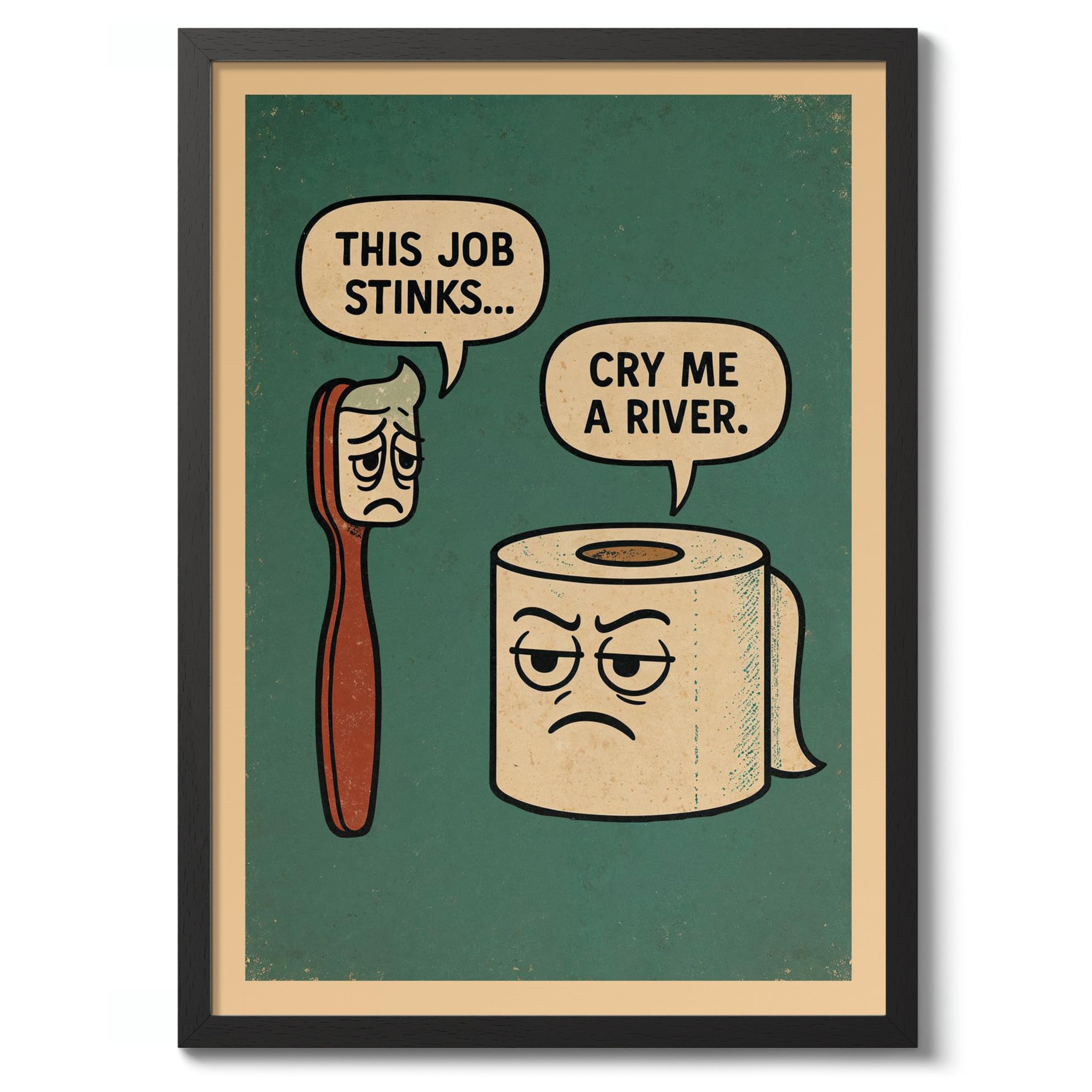 This Job Stinks Poster, Retro Animal Bathroom Print, Comedy Toilet Wall Art, A3 (Black Frame) - 45x32.8cm