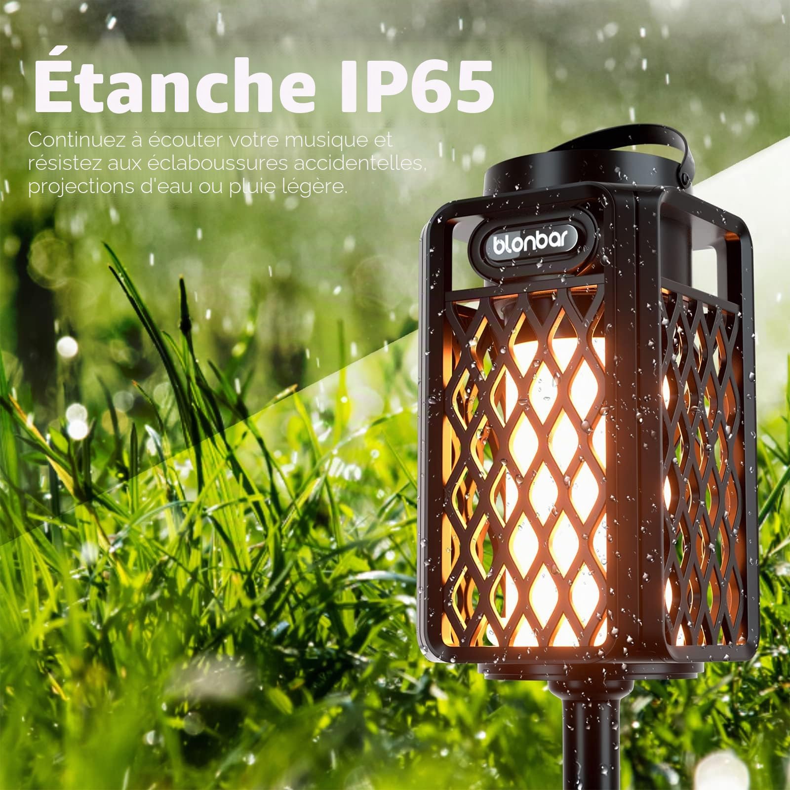 blonbar Enceinte Bluetooth Portable sans Fils, 10W Haut-Parleur avec Flamme, IP65 Étanche Enceinte Extérieure Bluetooth Lumineuse pour Les Voyages/Extérieur, Patio, Jardin