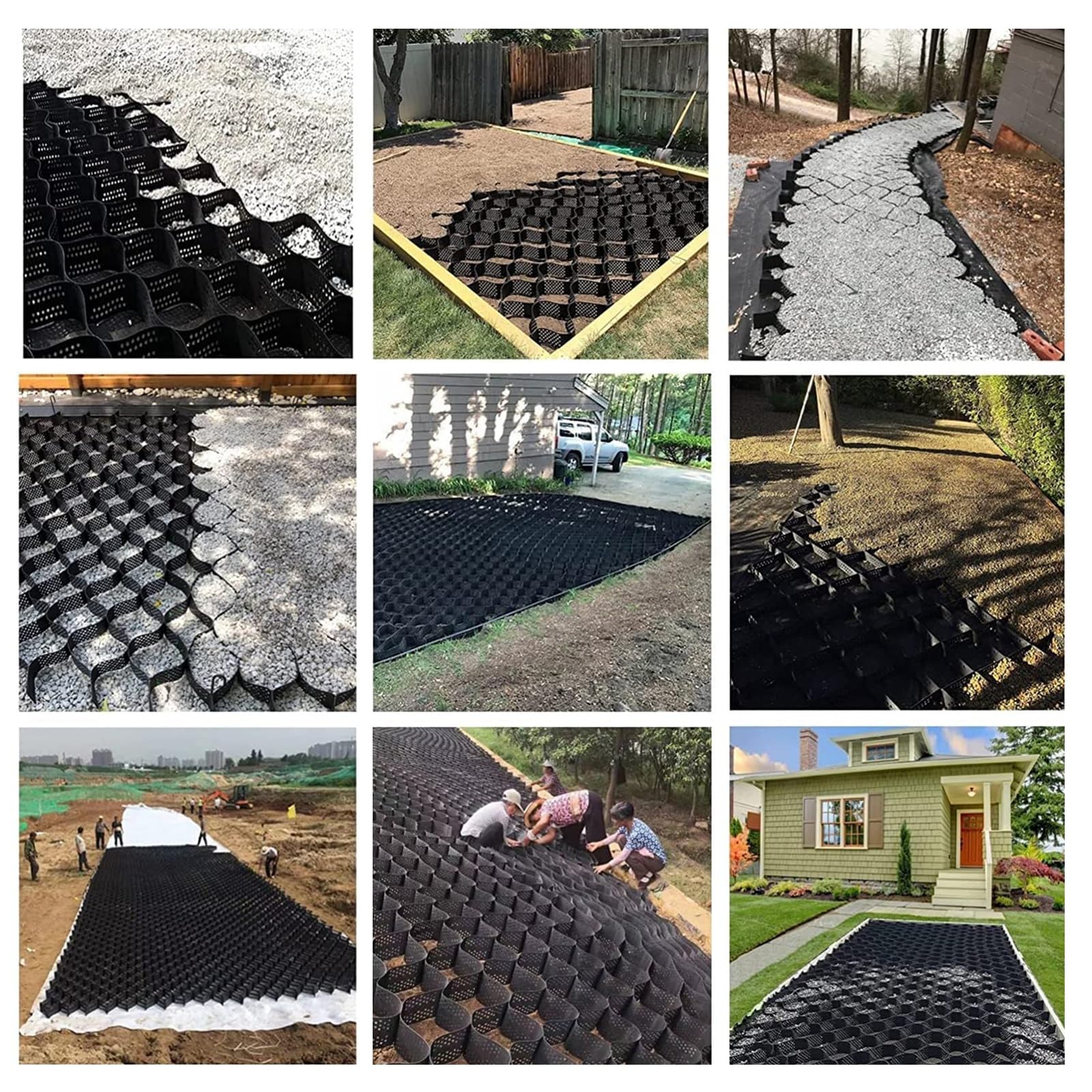 Siatka kontroli błota, przepuszczalny stabilizator kostki o strukturze plastra miodu, do żwirowych podjazdów i ścieżek, 6 m x 10 m, rozwiązanie krajobrazowe do stabilnych obszarów