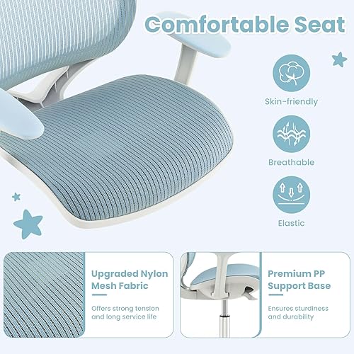 Miniatura 16 de Costzon Silla de escritorio para niños, silla de computadora de estudio de altura ajustable con reposabrazos, ruedas de freno de sentado, silla de
