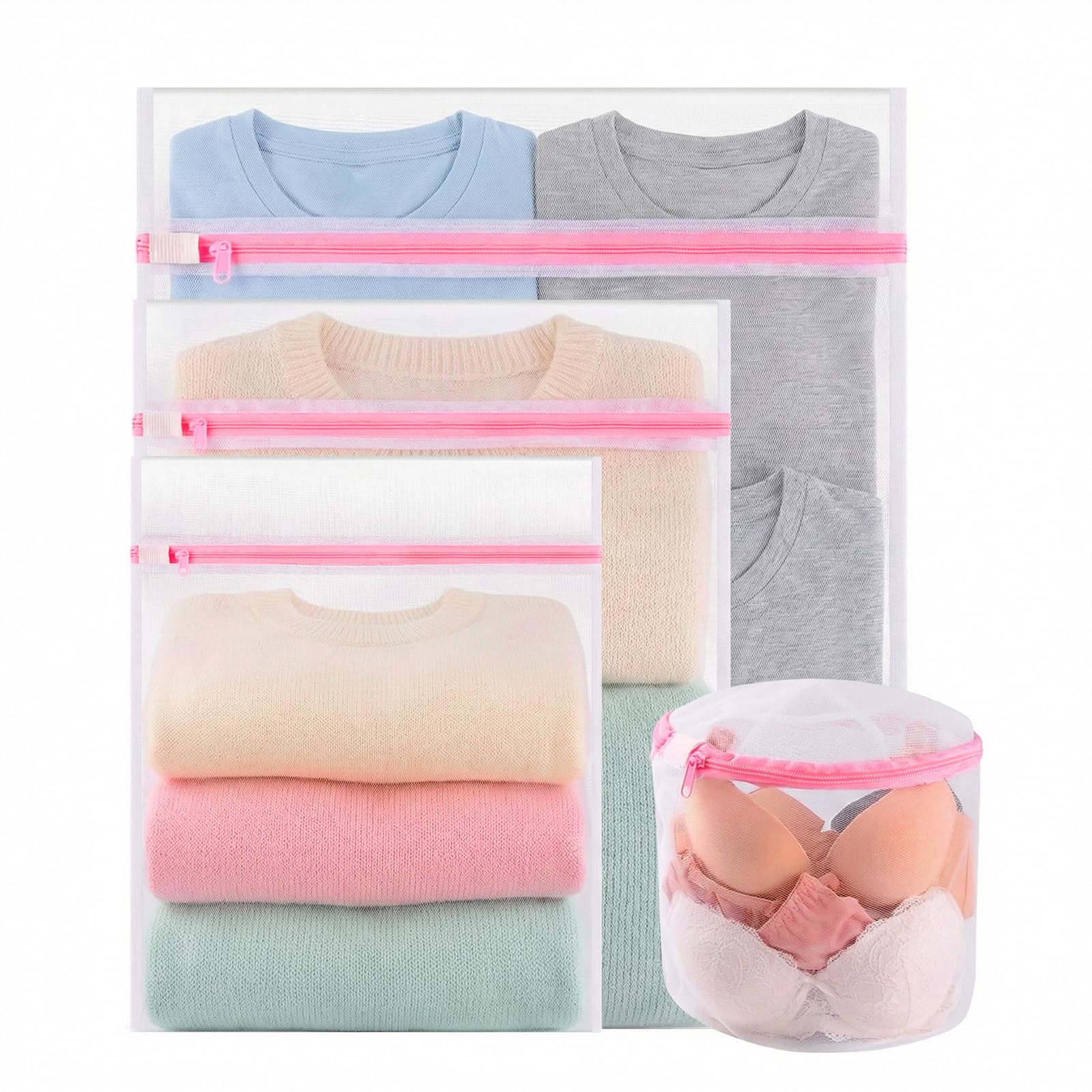 4PCS Mesh Laundry Bag, Reusable Durable Delicates Laundry Bag for Washing Machine, Mesh Laundry Bags for Blouse, Hosiery, Underwear, Bra, Lingerie and Baby Clothes, Laundry Bags Organizer