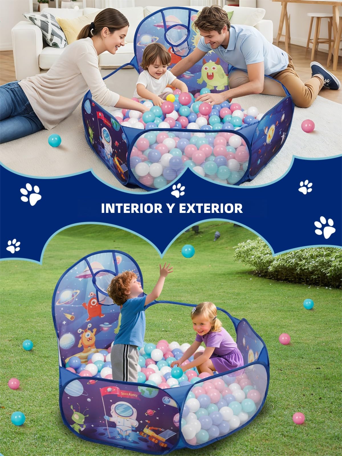 ZimiTeda Naves espaciales Piscina de Bolas para niños pequeños con aro de Baloncesto Plegable Pop-up Piscina de Bolas Bebe niñas niños Juego Interior Exterior Piscina para Perros Pelotas NO Incluidas