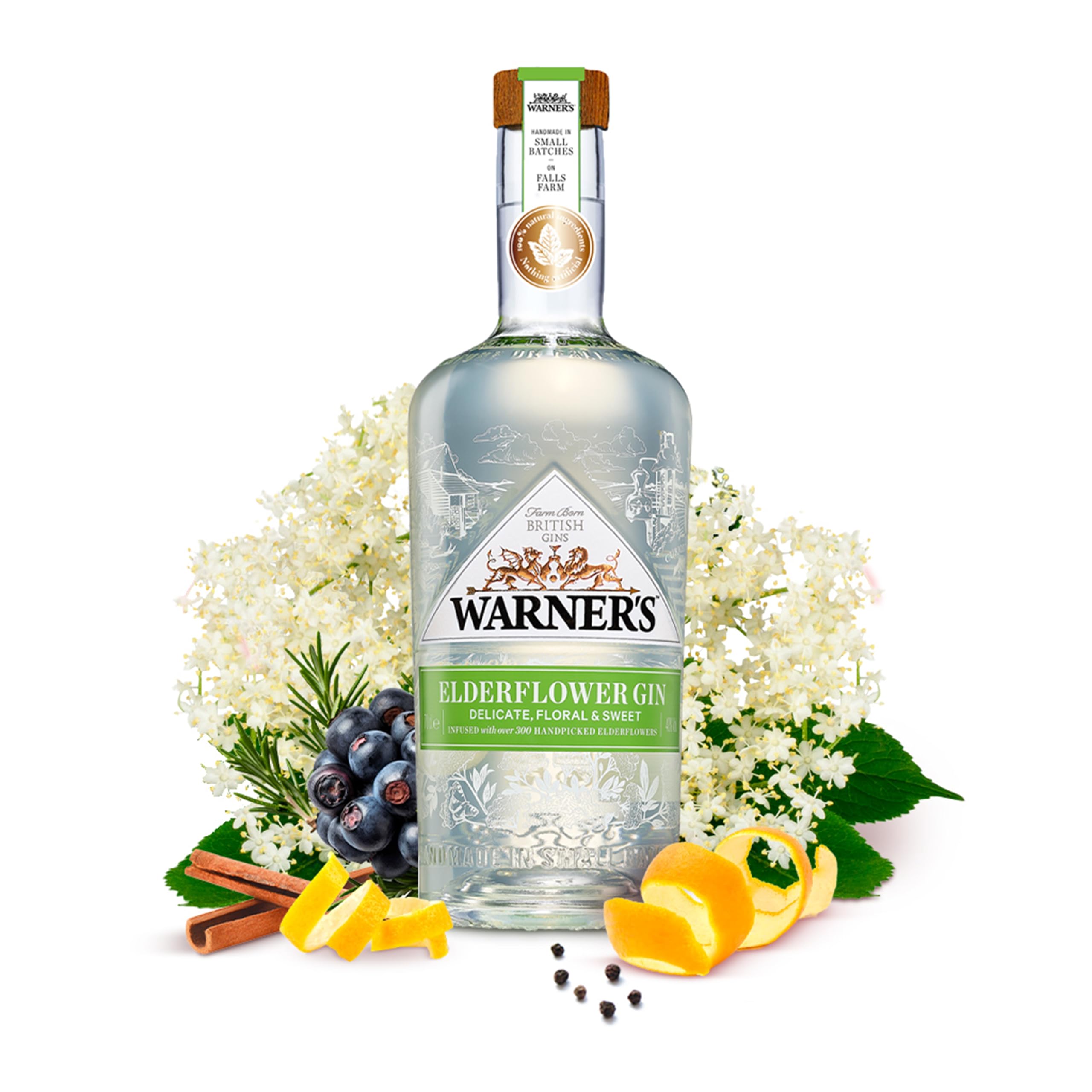 Warner’s Elderflower Flavoured Gin 70cl, Premium Fruit Gin, Great for Gin Gifts, Natural Gin Made With Real Elderflower, Ideal For Gin Based Cocktails Including Gin & Tonic, Tom Collins, or a Martini