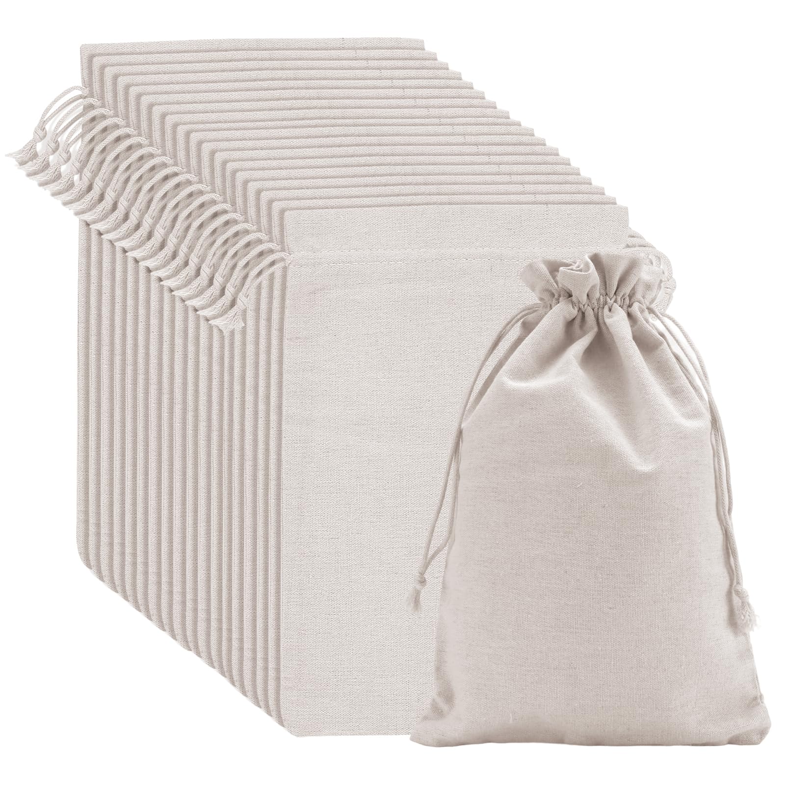 ZEONHAK 20 Pieces Cotton Drawstring Bags, Beige Muslin Bags 30 x 20cm for Wedding Party DIY Craft