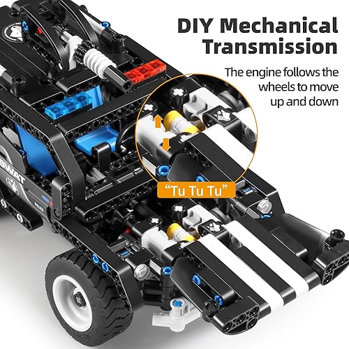 Miniatura 2 de Dakott STEM - Juguete de construcción de ingeniería de transmisión mecánica, vehículos militares SWAT 2 en 1, juguetes desmontables de bloques de