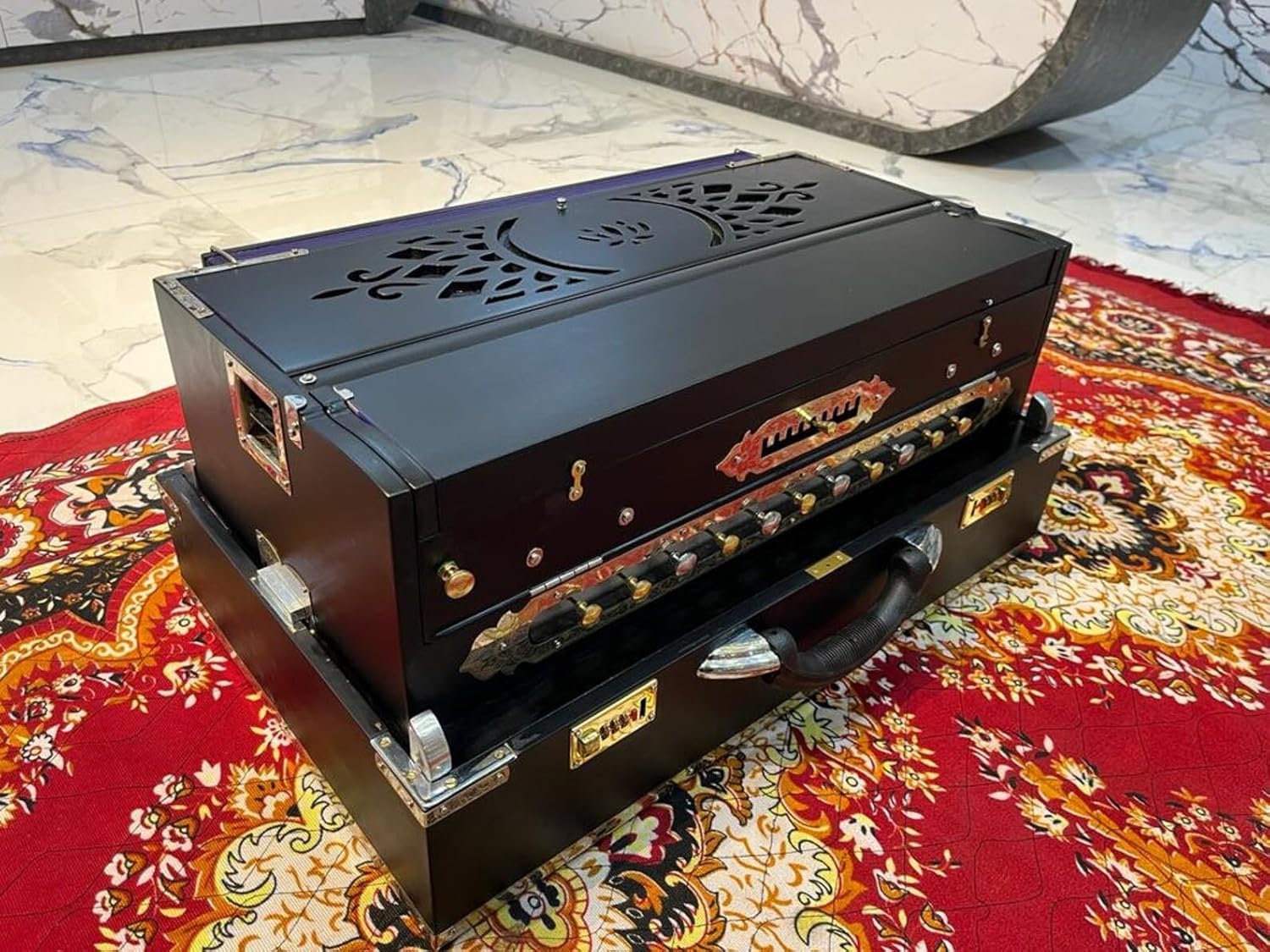 NamasteHimalayas Professional Matte Black Harmonium, 3-Reed 9-Scale Changer, Premium Design 3.75 octave, Best for Kirtan, Meditation, yoga, Sound Healing Therapy, yoga workshop