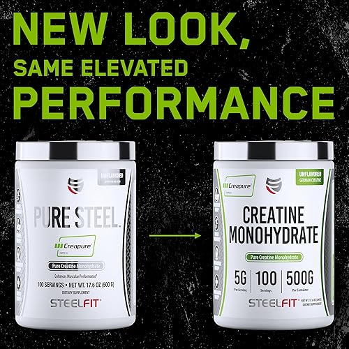 Miniatura 2 de SteelFit Creapure Creatine Monohydrate - Polvo de creatina micronizada alemana para hombres y mujeres, suplementos nutricionales para entrenamiento