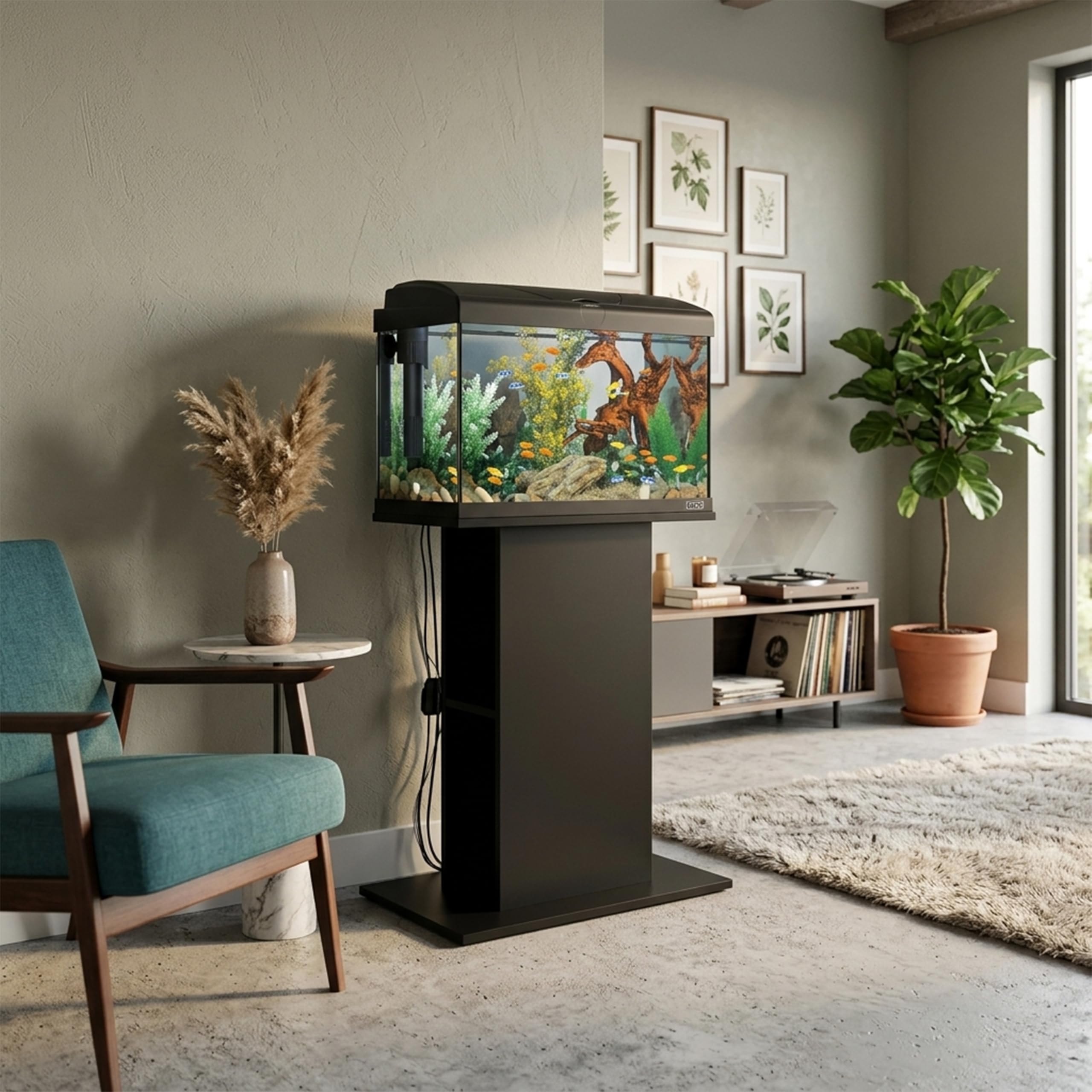 Ferplast Hydor Meuble pour Aquarium, résistant à l'humidité, Structure Robuste, Pieds réglables, 62,5 x 34,5 x h 73 cm, en Bois Noir