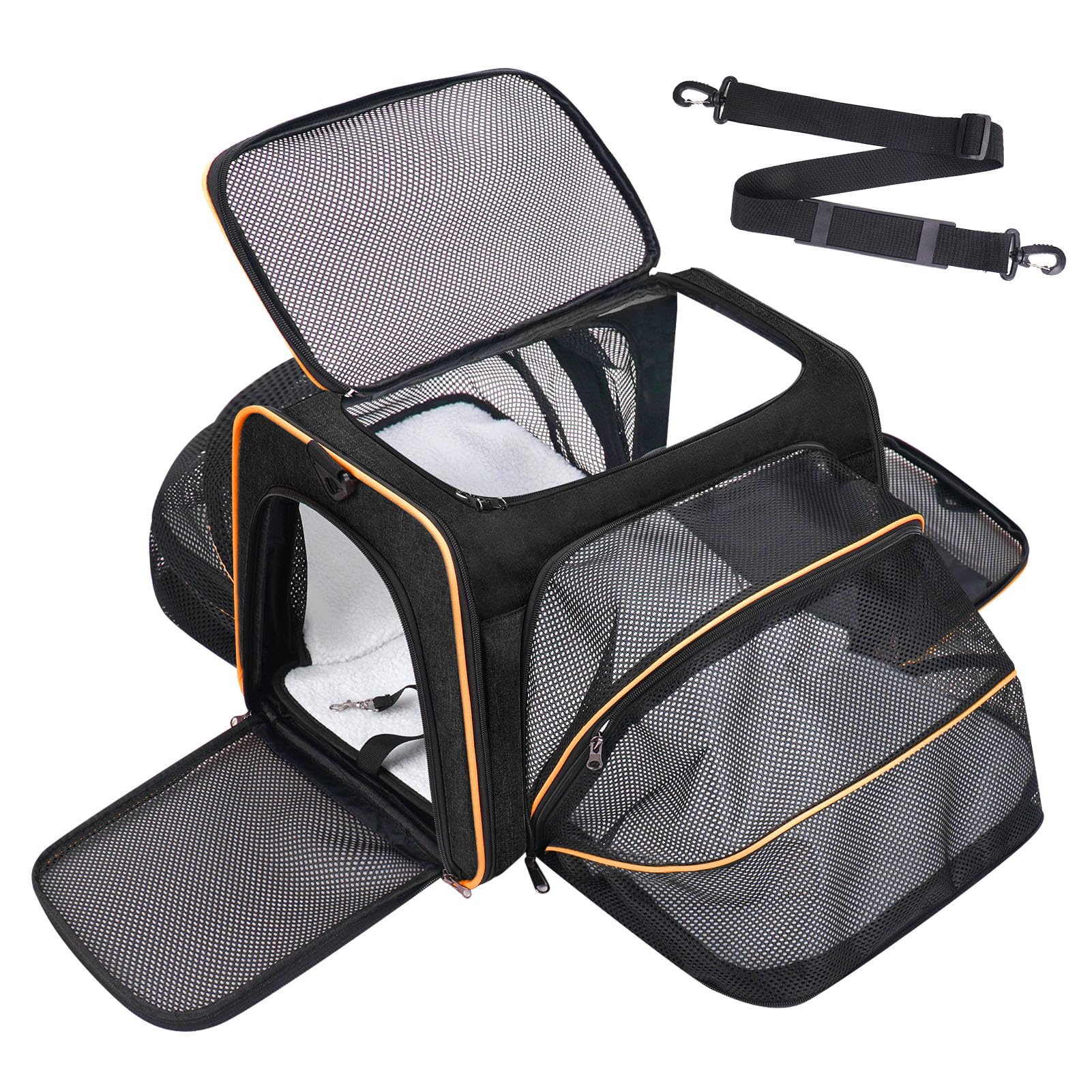 Premium Pet Carrier – Dog & Cat Travel Bag, Airline Approved, Soft-Sided Design for Small to Large Pets, TSA Compliant, Expandable & Collapsible (Black)