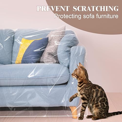 Miniatura 6 de Preboun Paquete de 4 fundas de plástico para sillas de comedor con 1 funda transparente impermeable para sofá, fundas protectoras de sillas de