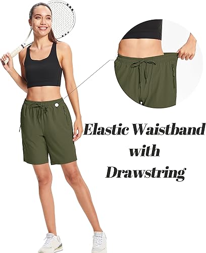 Miniatura 5 de MAGCOMSEN Pantalones cortos de senderismo para mujer, ligeros, de secado rápido, 8 pulgadas, pantalones cortos de golf resistentes al agua, con 3