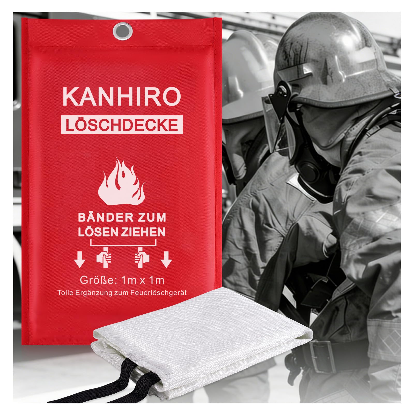 kanhiro Löschdecke Küche Feuerlöschdecke - 1m x 1m Glasfaser Brandschutzdecke DIN EN 1869:2019 Retardant Decken für versehentliches Sicherheitsdesign für Küche, Kamin, Grill, Auto, Camping