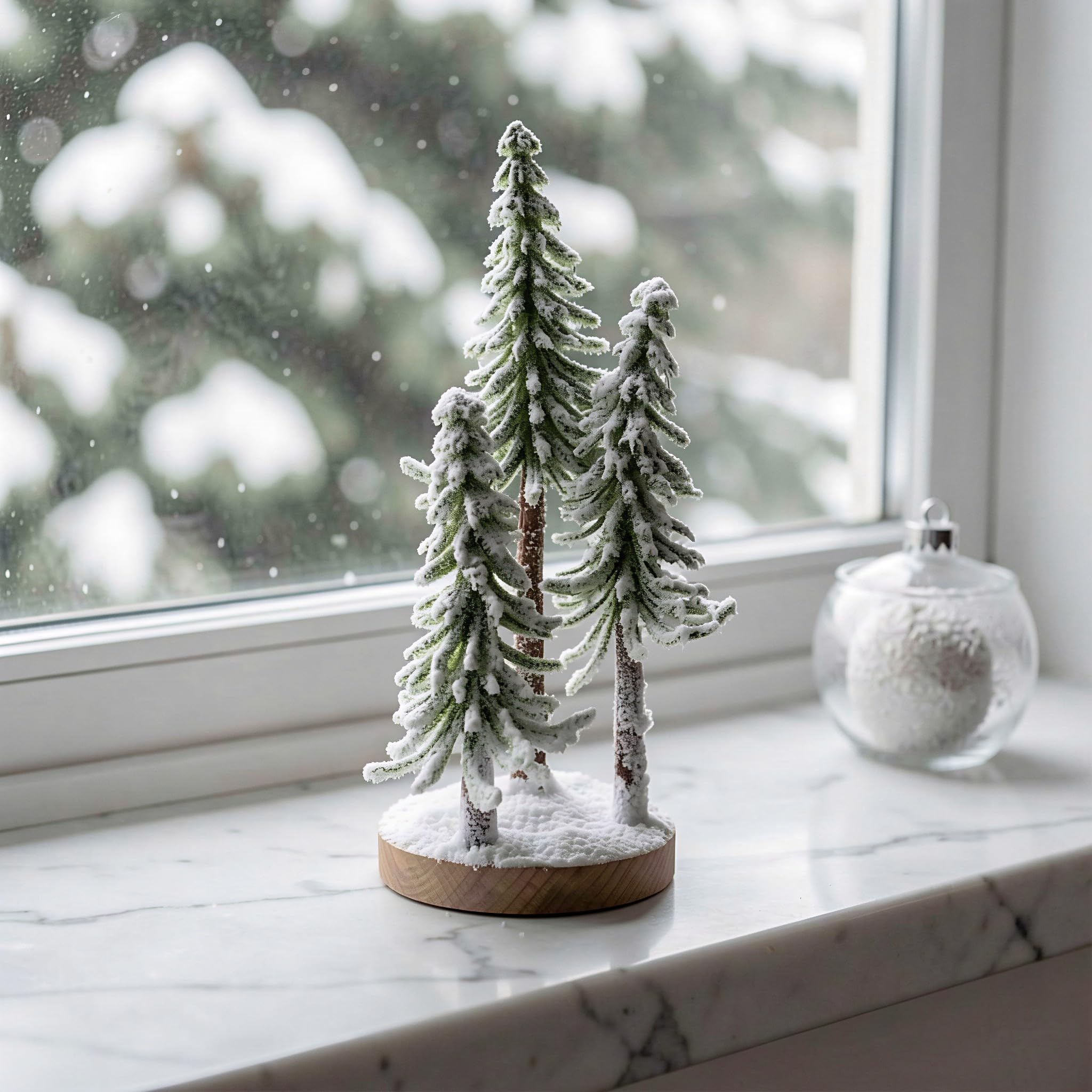 Zerodeko Albero di Natale artificiale innevato con base in legno, albero in