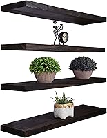 Vista 9 de Estantes flotantes de madera para pared, estantes rústicos de pared para dormitorio, estante flotante montado en la pared, juego de 4 color nogal