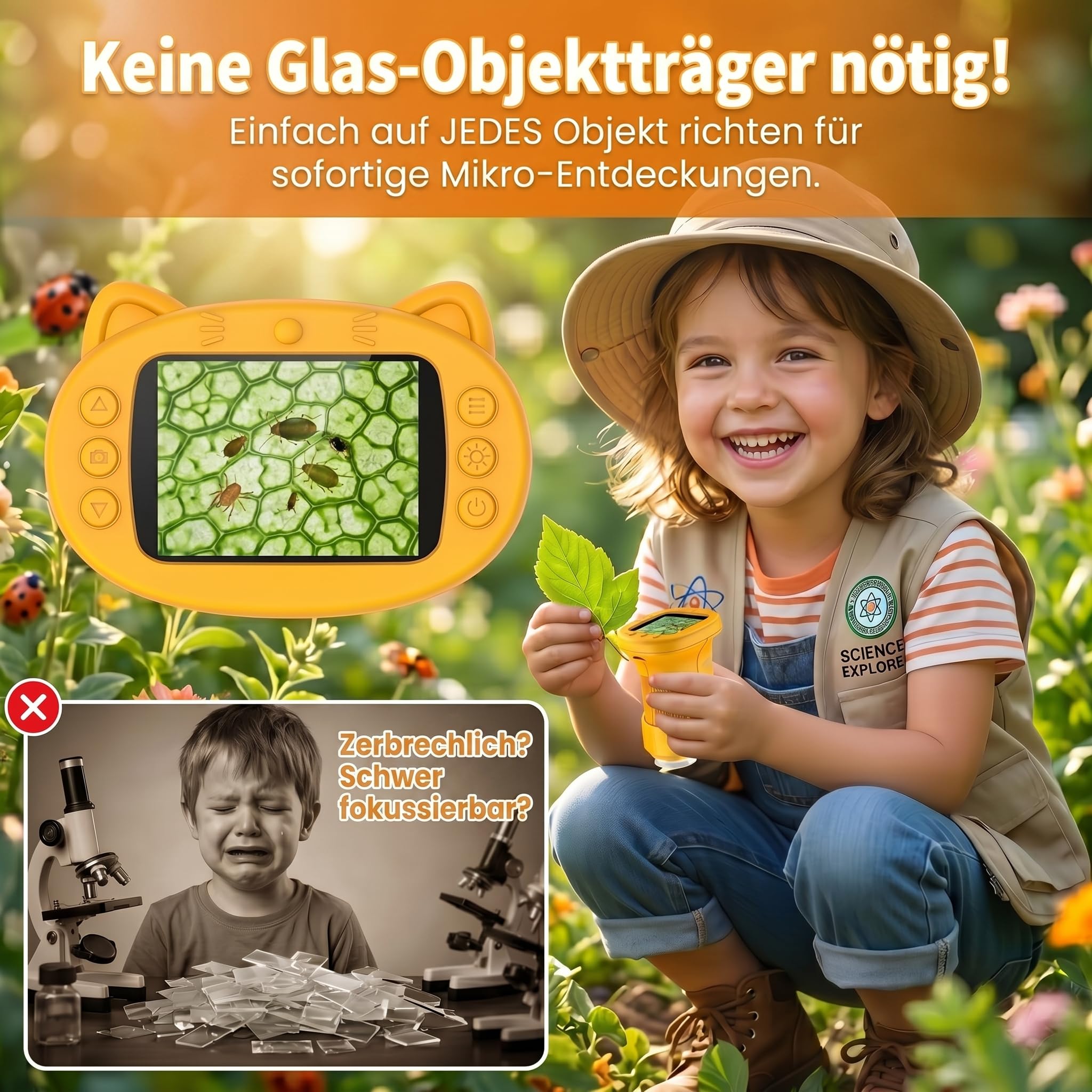 Mikroskop für Kinder, Digitales 4K Taschenmikroskop mit 2,4" IPS Display 1000X Vergrößerung, Elektronische Lupe 8 LED Foto Video, Mint Spielzeug Geburtstagsgeschenk Jungen Mädchen 3-12 Jahre