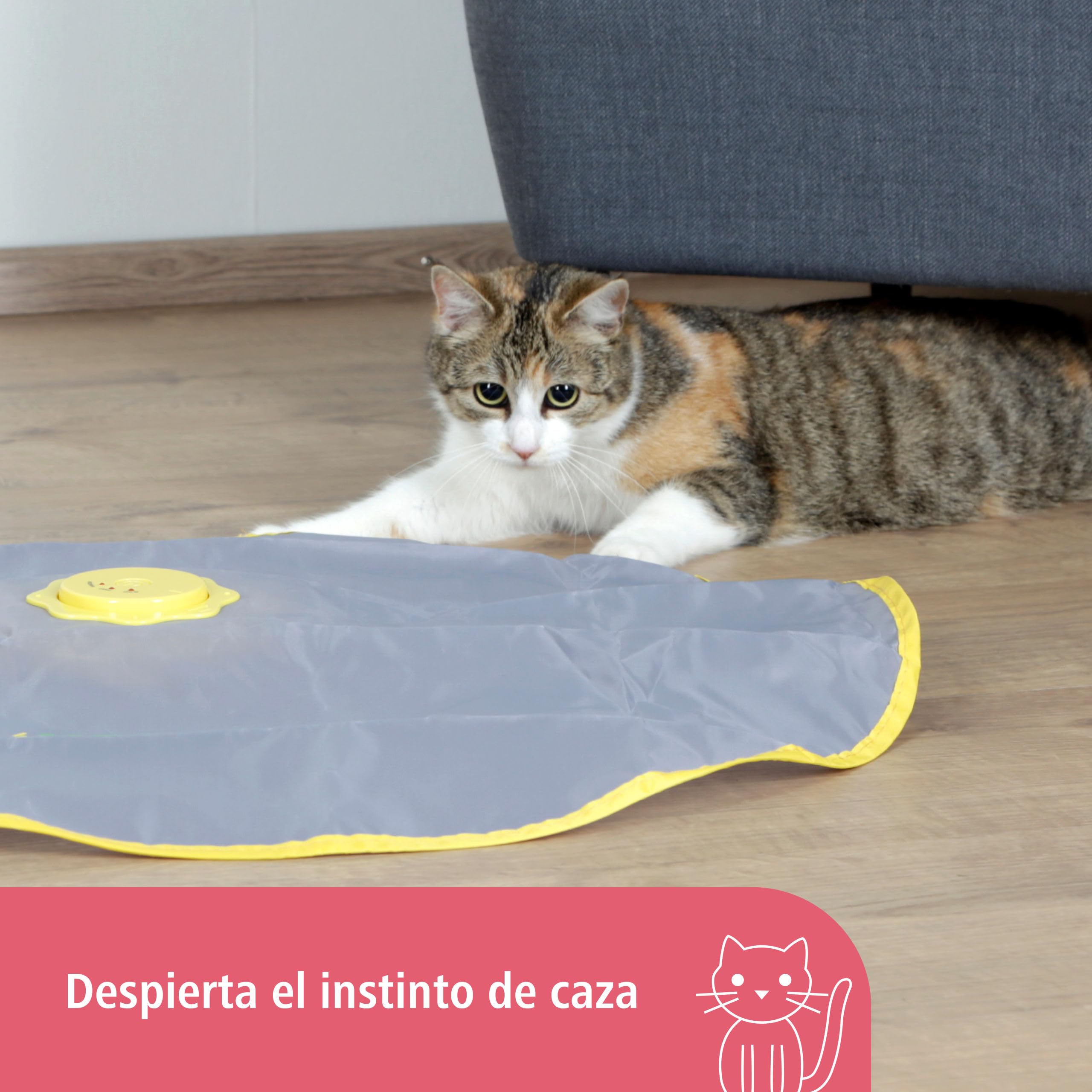 Kerbl Pet Juguetes para Gatos 2 en 1 Catch The Tail Feather, Amarillo, Gris, 70x53x5 cm, Nailon, Gatos, función de Apagado automático, Antideslizante