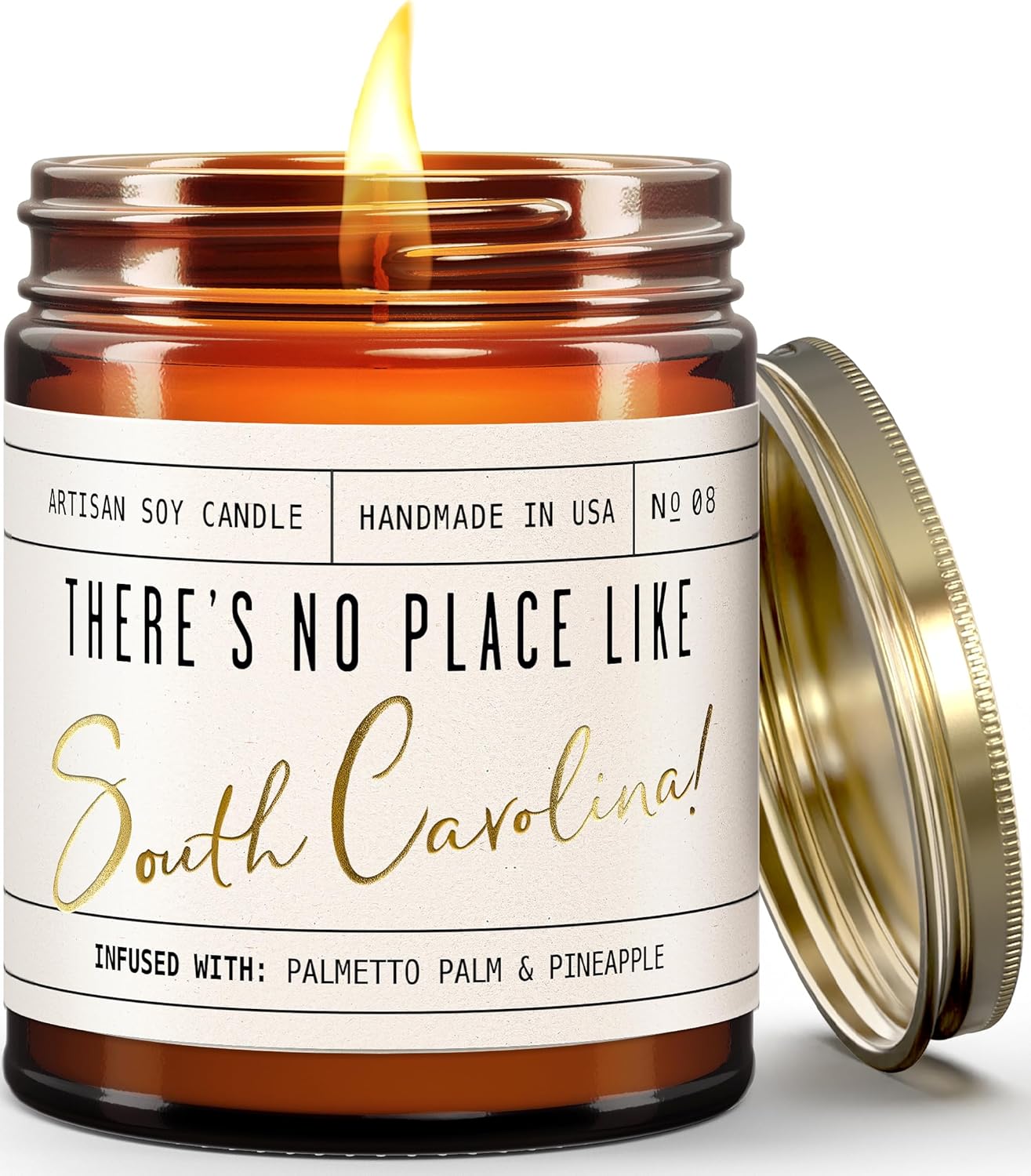 South Carolina Gifts, South Carolina Decor for Home - 'There's No Place Like South Carolina Candle, w/Palmetto Palm & Pineapple I South Carolina Souvenirs State Gifts I 9oz Jar, 50Hr Burn, USA Made