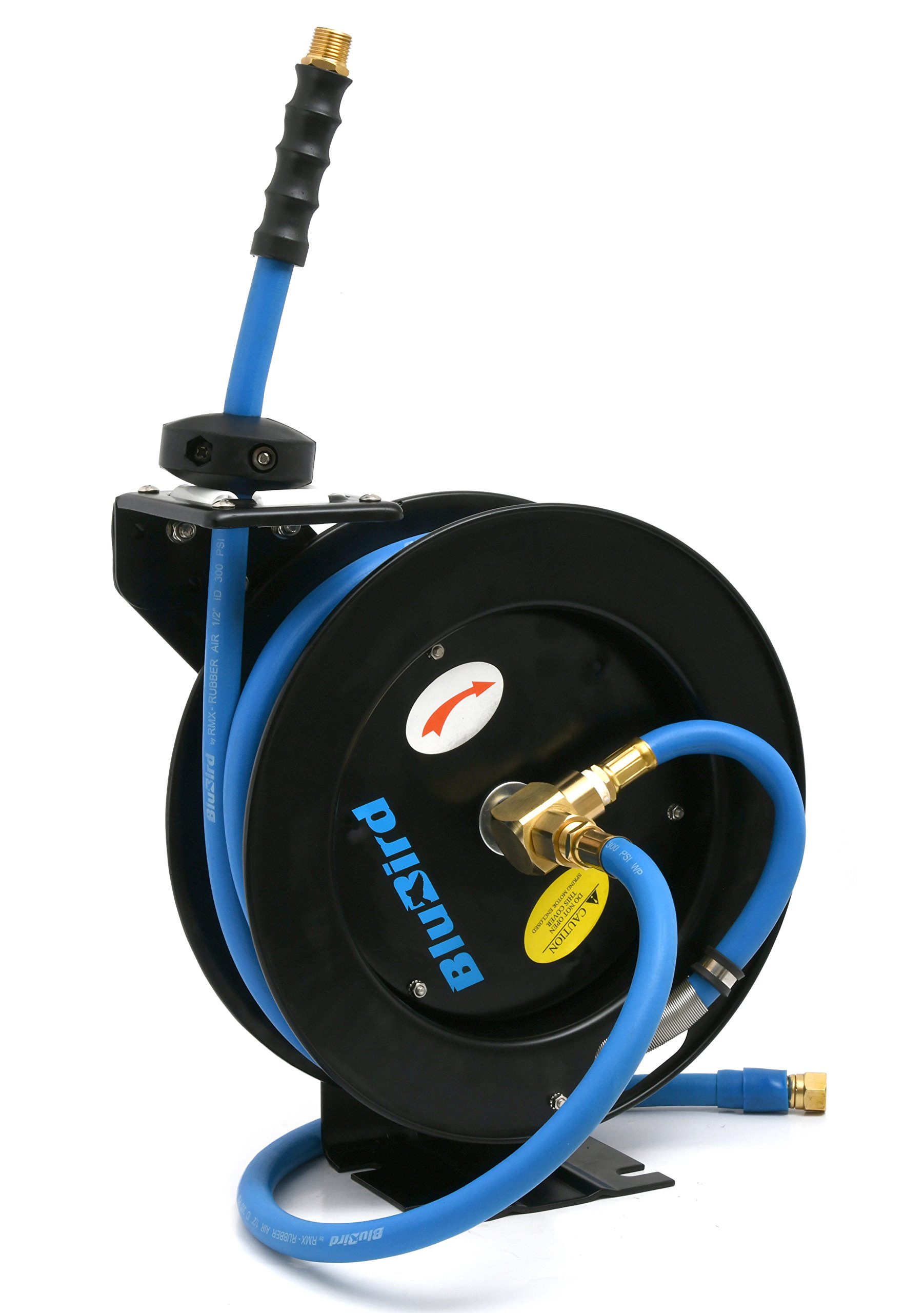 BLUBIRD BBR1225 20ga. Retractable Hose Reel with 1/2" X 25' Air Hose, 12 Point Ratcheting Gear, Next-Gen Rubber, Lightest, Strongest, Most Flexible, 300 PSI, 50F to 190F Degrees, Polyester Braided