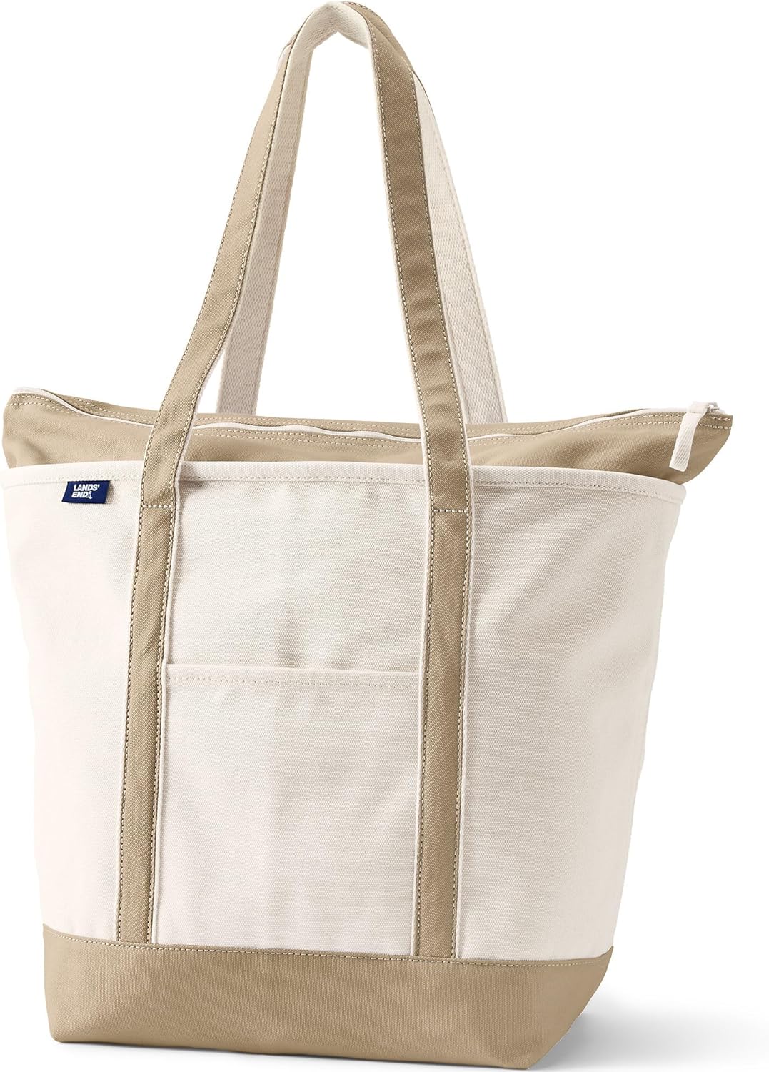 Lands' End Zip Top Long Handle Canvas Tote Bag