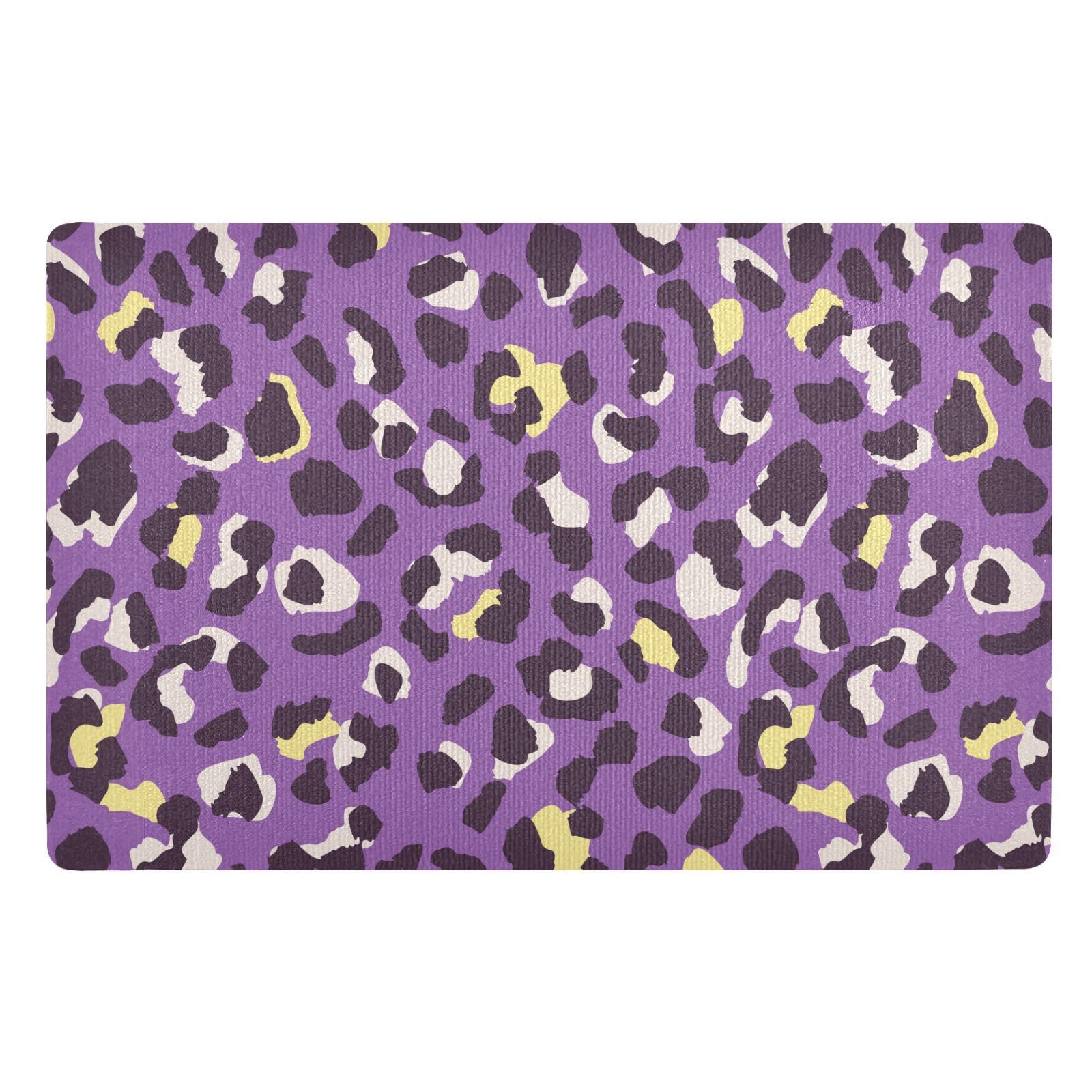 Dustproof Floor Mat 32x20in Non Slip Rubber Welcome Door Mat Indoor Outdoor Ultra Thin Entryway Mat for Patio Porch Animal Fur Skin Leopard Purple