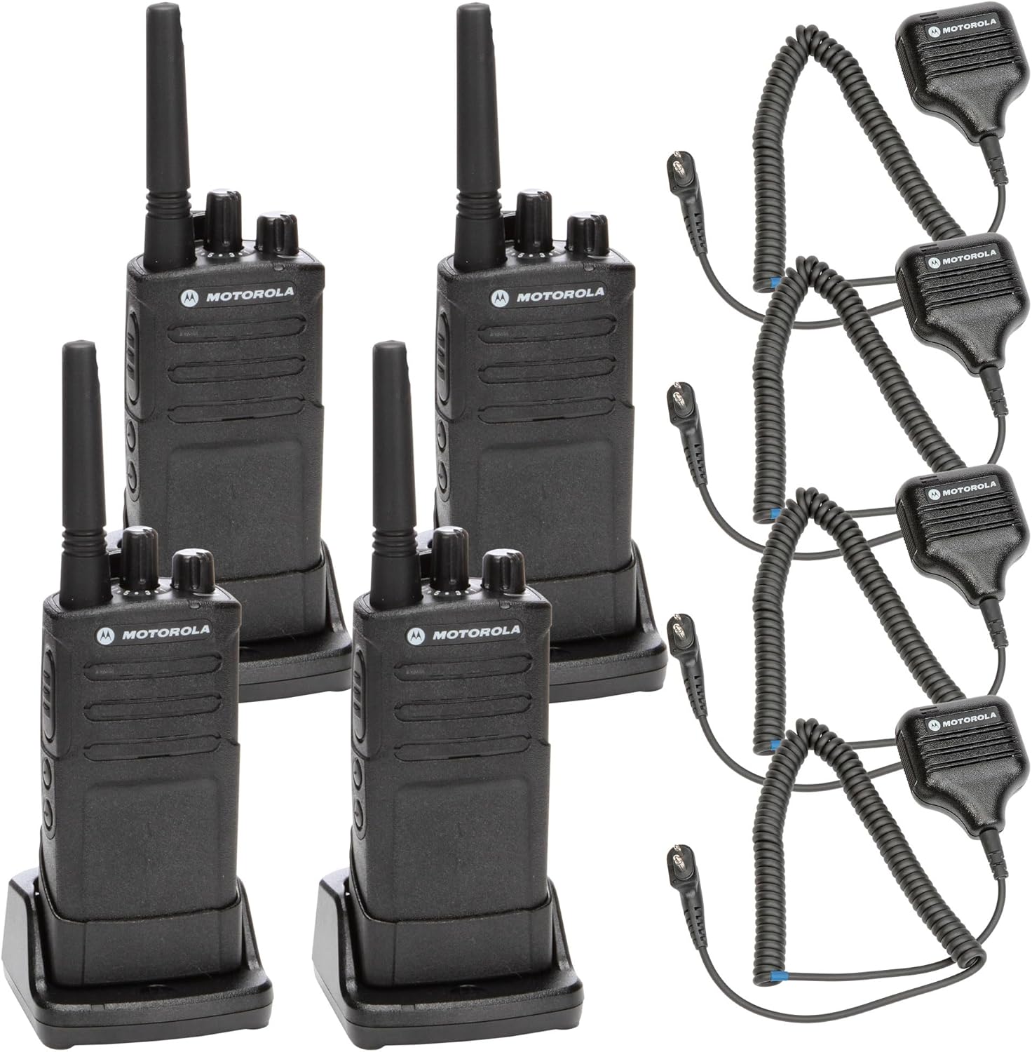Motorola RMU2080 On-Site Rugged Two-Way Business Radio (RMU2080) + HKLN4606 Remote Speaker Mic (4-Pack)