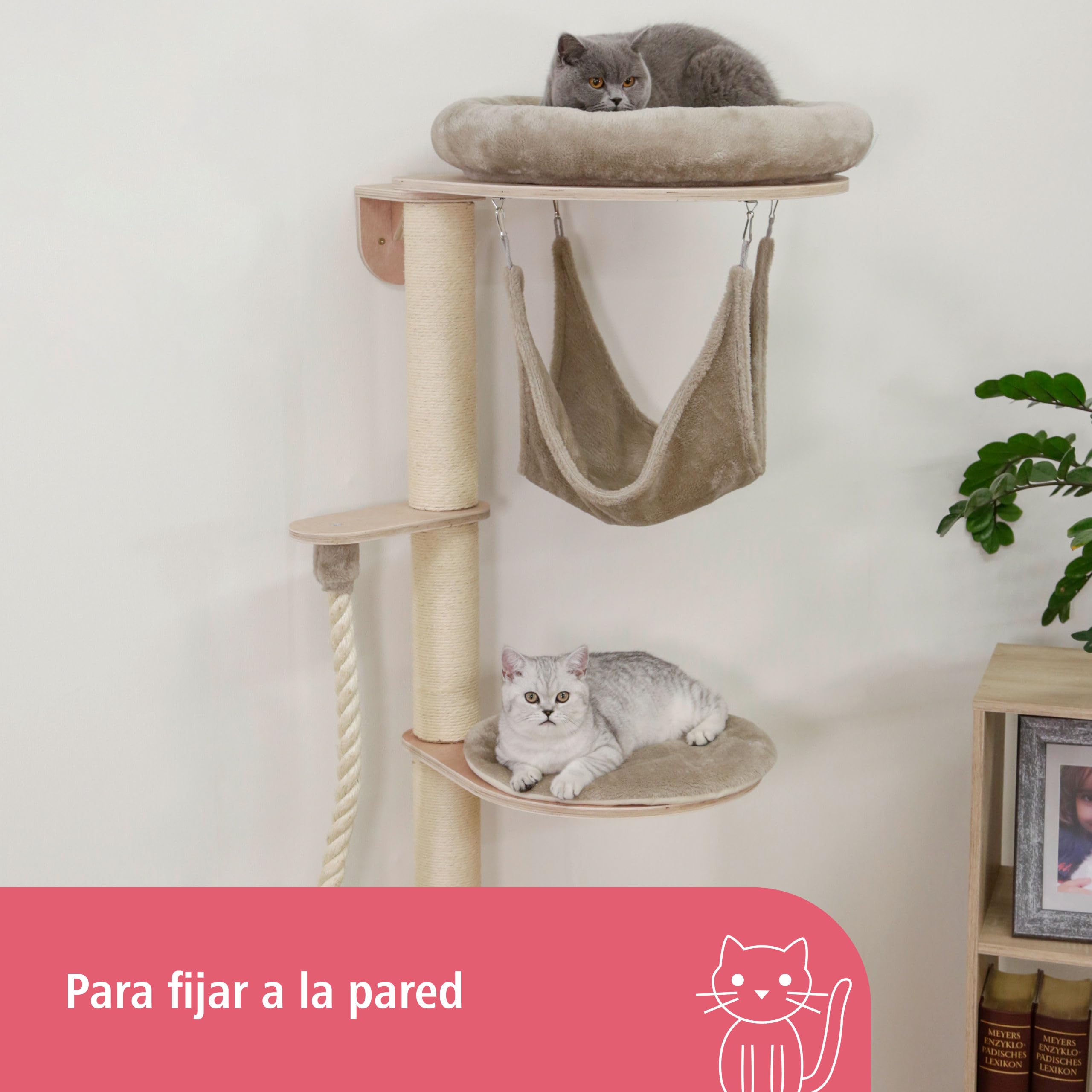 Kerbl Pet Rascador para Gatos Dolomit Grappa, Lugar de Descanso para Gatos, Montaje en Pared, Color Topo, 80x66x158cm, Postes de sisal, Montaje Compacto | Taupe, 80 × 66 × 158 cm, árbol rascador de pared que ahorra espacio con columnas de sisal y varias l