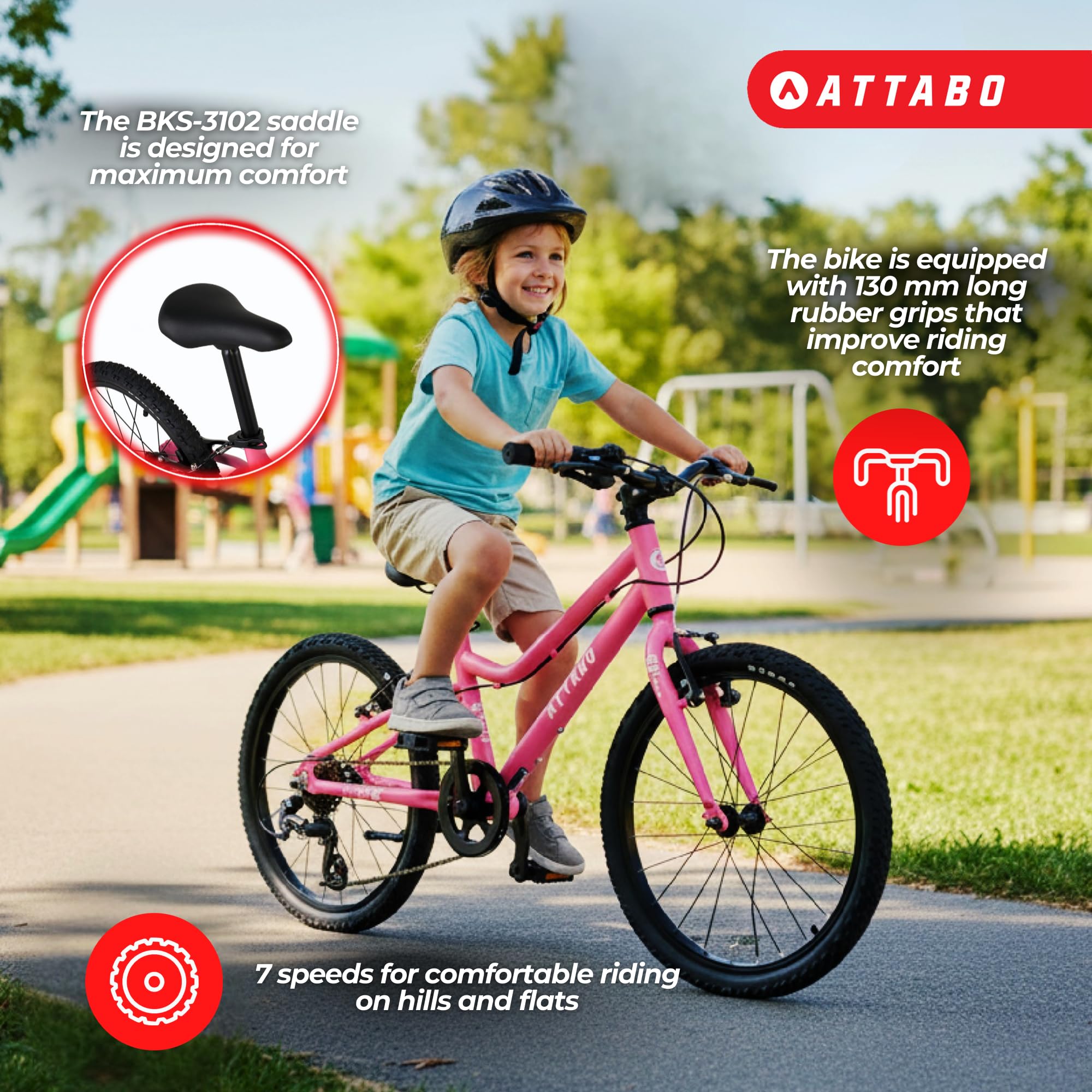ATTABO Knack 20 – Kinderfahrrad (5–9 Jahre) mit leichtem Aluminiumrahmen, 20-Zoll-Rädern, Stahlgabel, für 110–135 cm Körpergröße, stabile Konstruktion, komfortabel und sicher bei jeder Fahrt