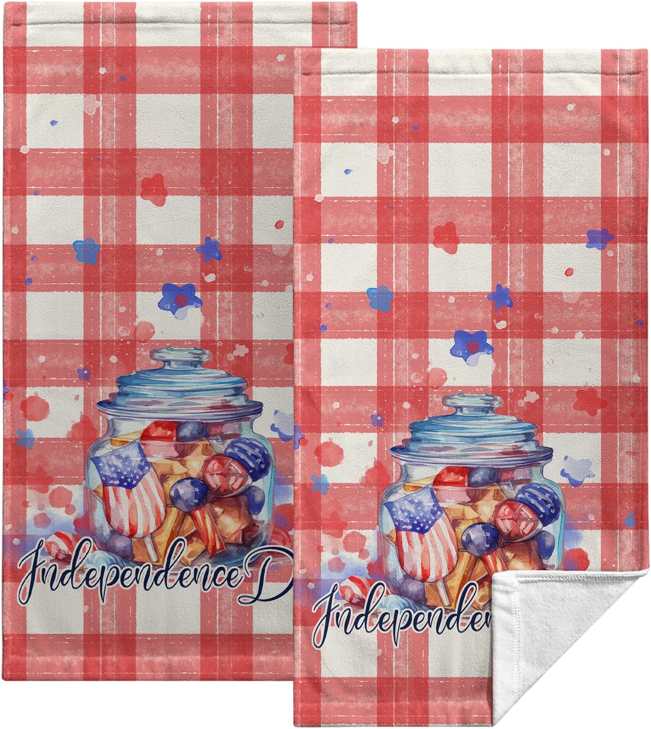 Lealeg 4th of July Memorial Day Towel Set of 2, Cotton
