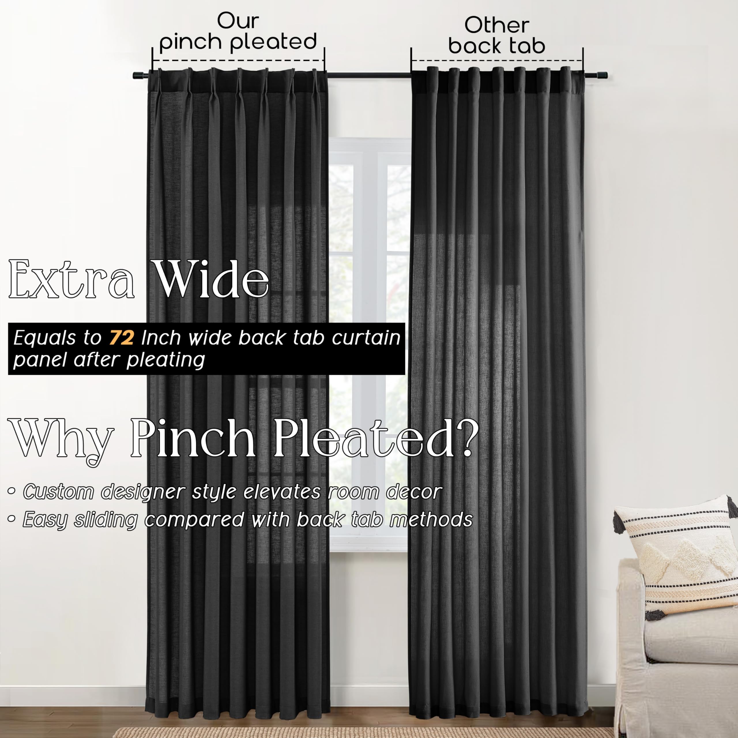 Piccocasa Linen Textured Grommet Top Blackout Bedroom Darkening Curtains 2 Pcs Light Gray 52\, image size:2560x2560