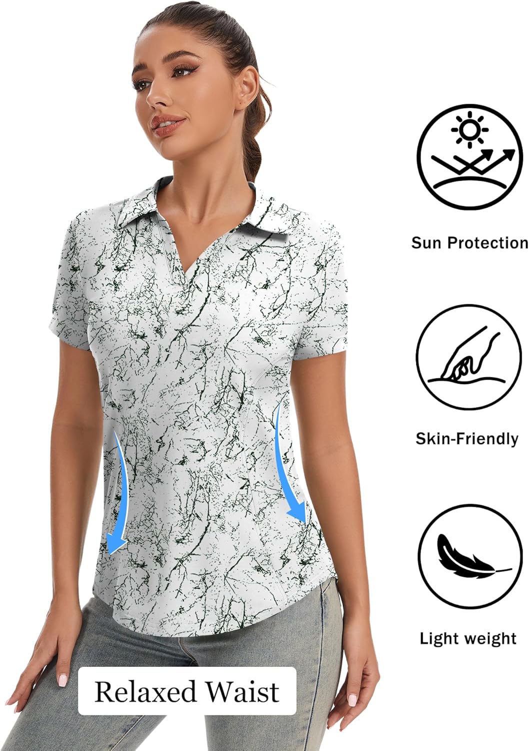 Rapbin Womens Polo Shirt Golf Shirts Women Collared Shirts Short Sleeve Tee V Neck Tops - Image 3