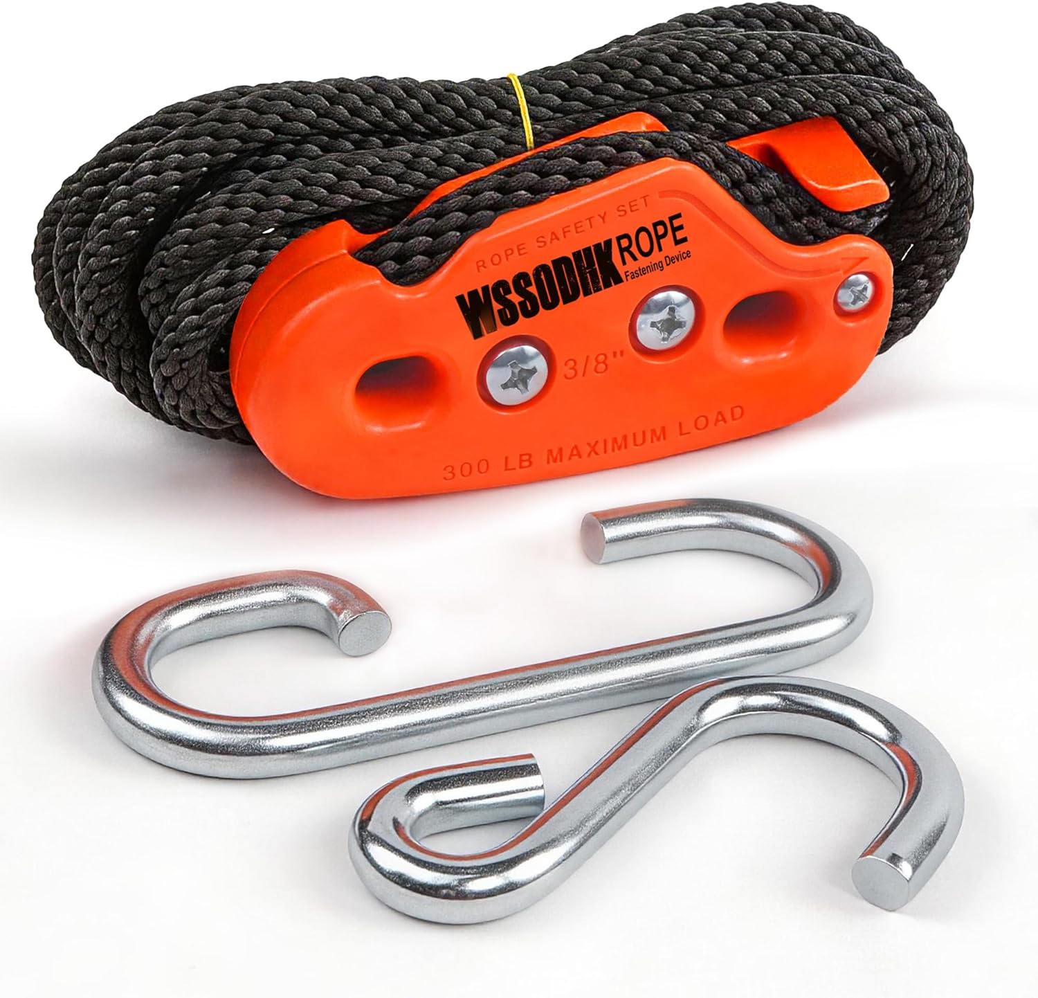 Heavy Duty Rope Fastening Device - 3/8 Inch, Easily lift heavy objects and hang them securely, Self-Locking Alternative to Traditional Tie Down Straps (300 lbs Working Load Limit. w/15 ft Rope) Orange