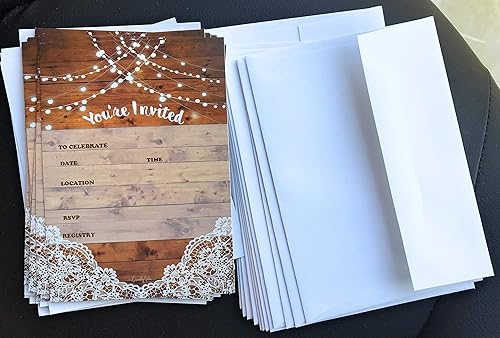 Miniatura 6 de 25 invitaciones rústicas y 25 sobres para bodas, despedidas de soltera, cumpleaños, compromisos, despedidas de soltera. Este estilo rústico de