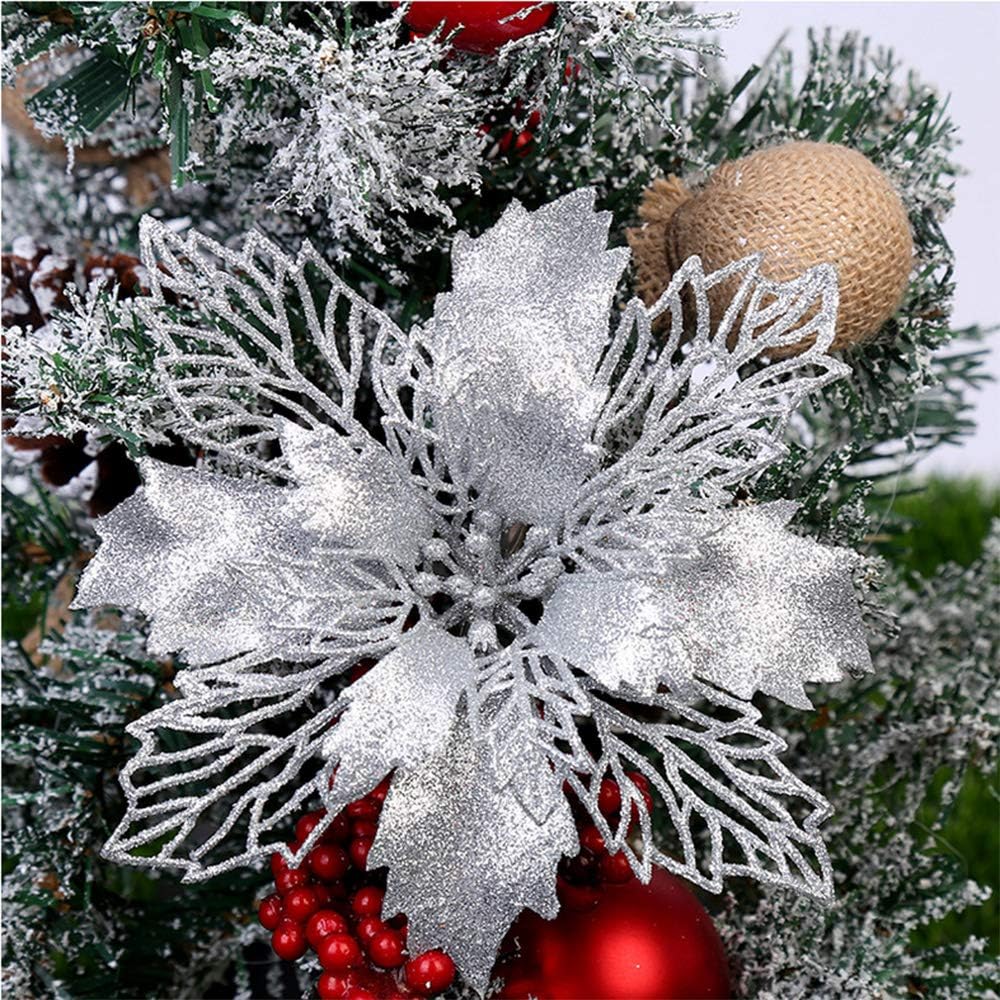Queta 12 Pcs DIY Arbre de Noël de Pendentifs Fleurs de Noël Pendentif