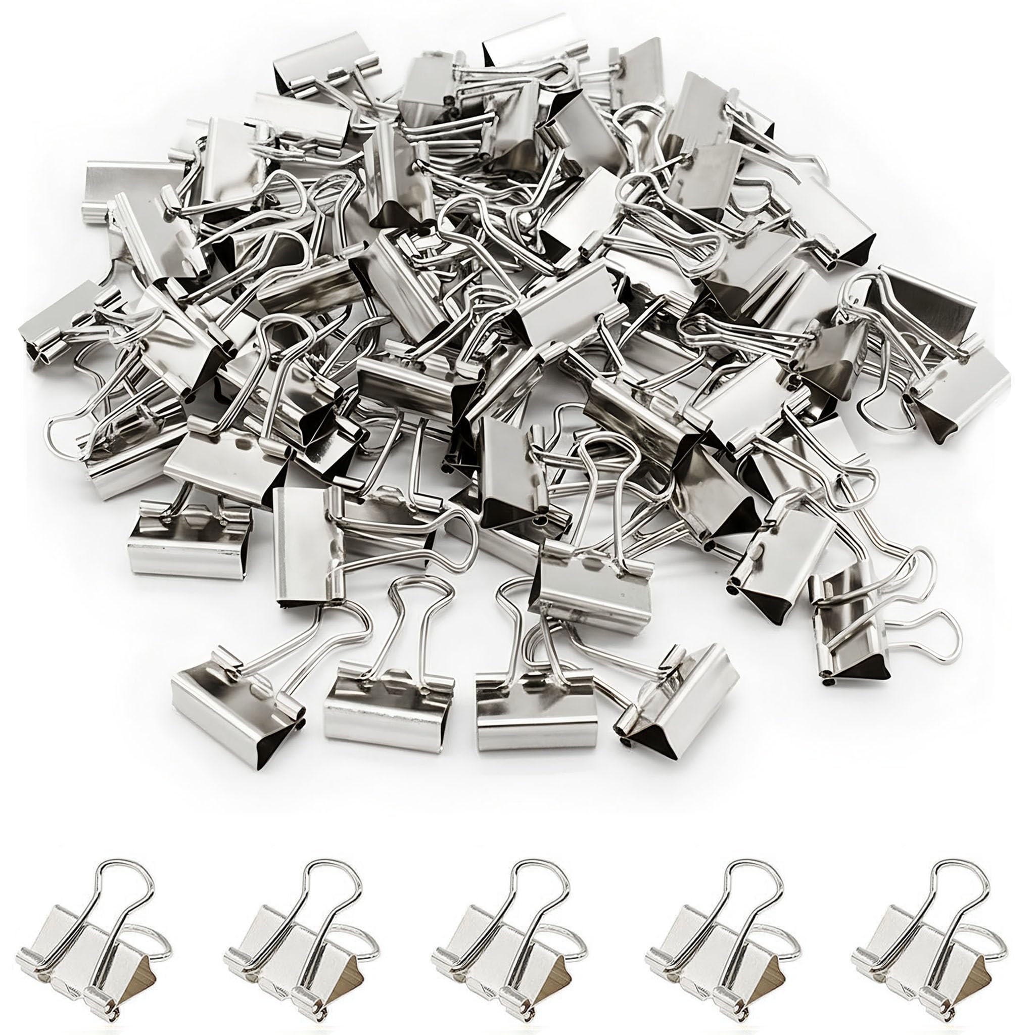 100 Pack Mini Silver Binder Clips 5/8 Inch (15 mm), Colored Little Paper Clamps, Small Tiny Micro Size Paper Clips for Office Home School Business 0.6"