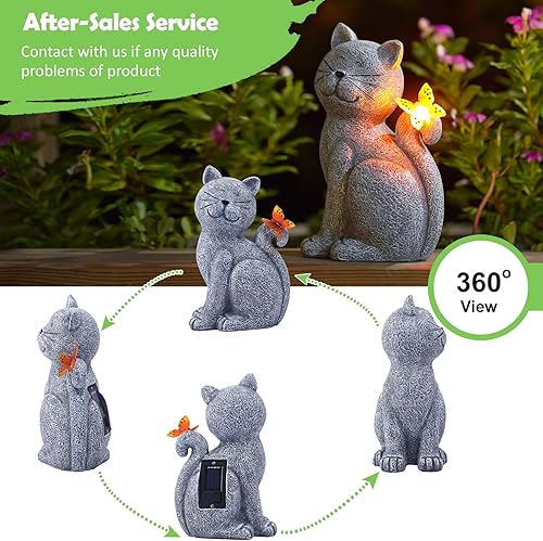 Miniatura 3 de Estatuas solares de gato al aire libre para jardín decoración exterior con espacio libre de mariposa para patio, decoración de césped, porche,