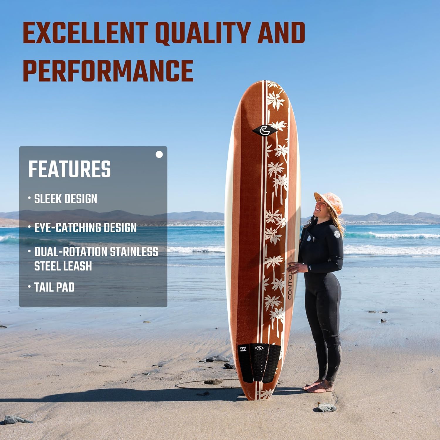 Billabong x CONTOUR SURF 7ft/8ft Soft Top Foam Surfboard for Beginner Adults and Kids Lightweight Shortboard for Surfing Durable, Stable, and Easy to Ride for All Levels Surfers