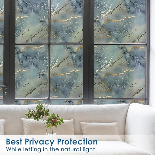 Miniatura 7 de DKTIE Película de privacidad para ventana con diseño de mármol con herramientas de instalación, protege la privacidad, suaviza la luz, elegante