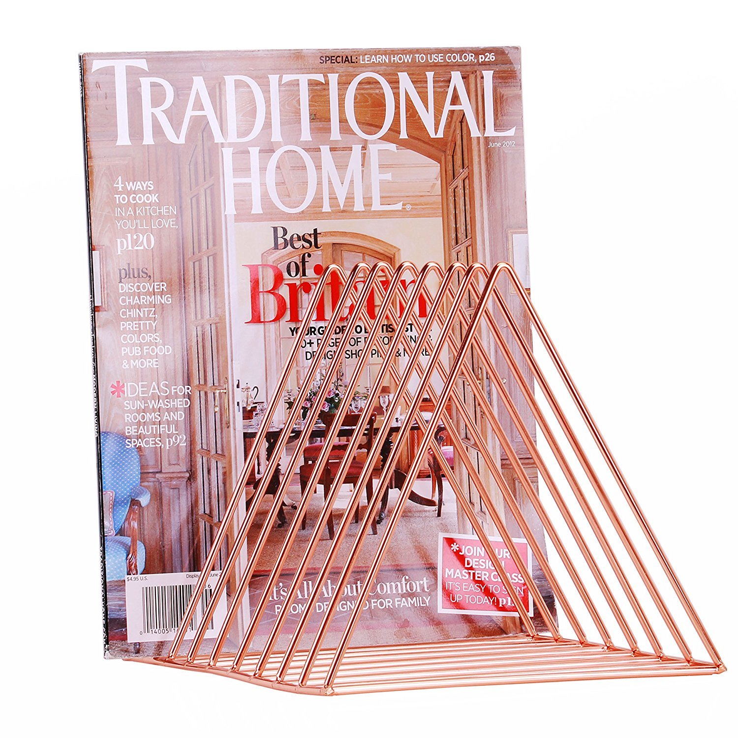 Copper Newspaper Magazine Holder Document File Stand Journals Magazine Rack Triangle Shape/ 12.2”L X 7”W X 6.9”H/Rose Gold