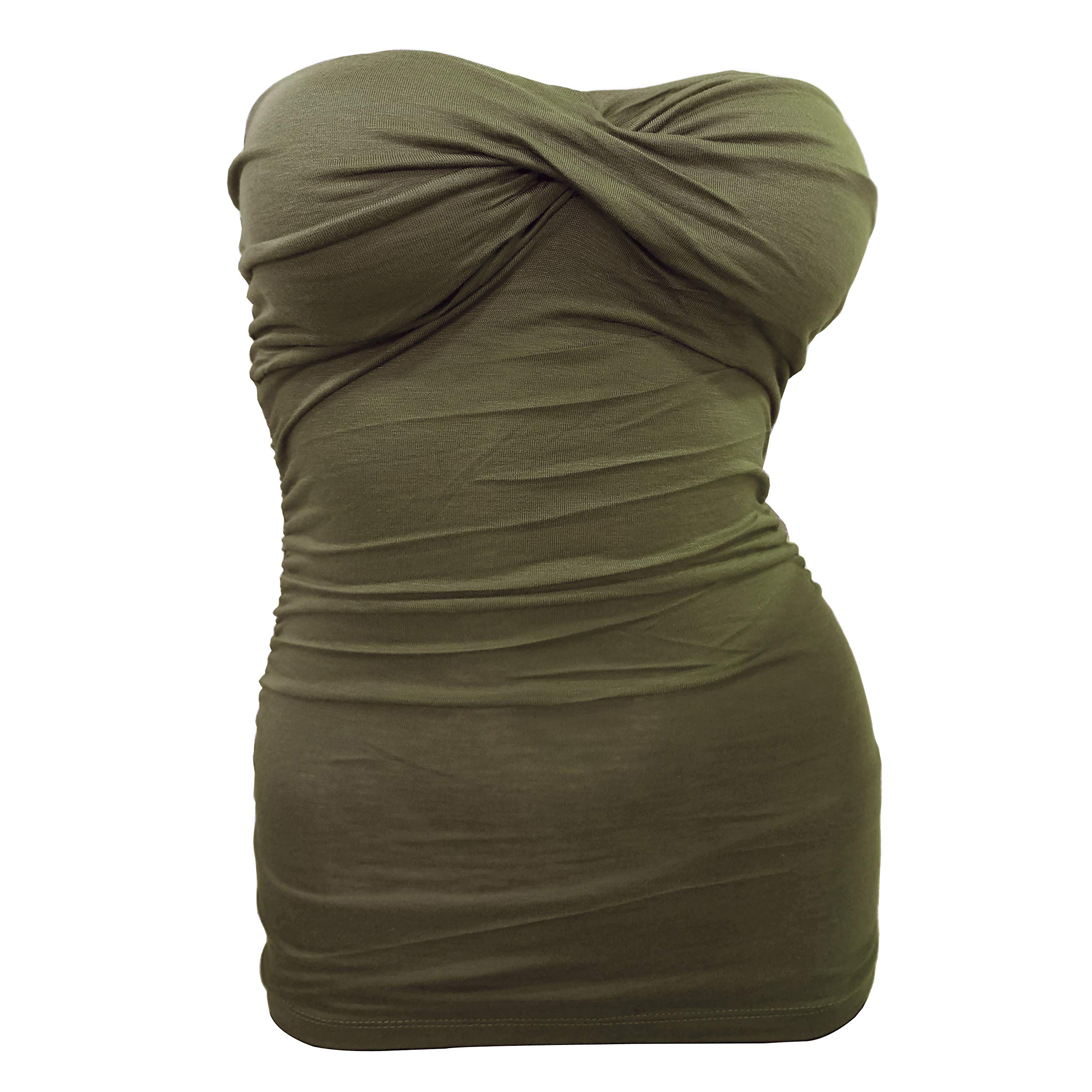 Long Rayon Tube Top Twisted Front Bra Padded Solid Color Strapless Rayon/Span