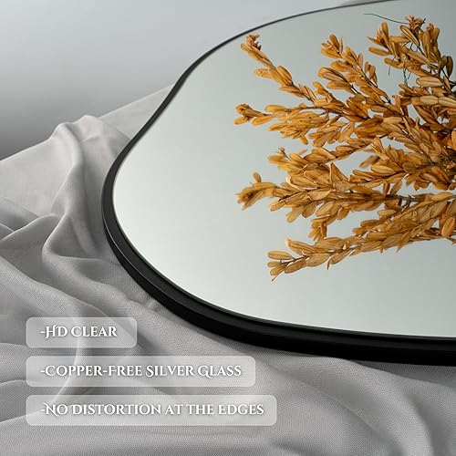 Miniatura 7 de Espejo de pared irregular asimétrico de 28 x 20 pulgadas, espejo decorativo con marco de madera para sala de estar, dormitorio, baño, entrada sobre