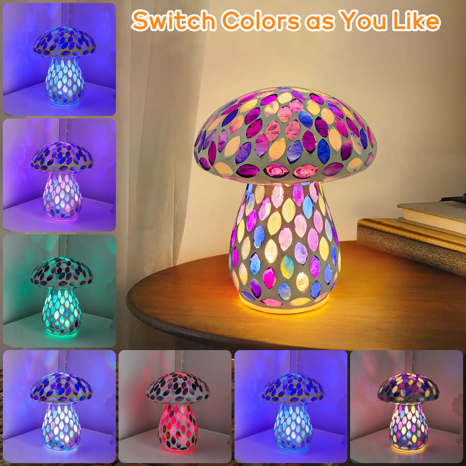 MAGCHARM Halo Mushroom Lamp, 5W Cute Cordless Rechargeable Table Lamp With Glass Shade, 3 Color Temps LED Dimmable Ambient Lighting, Small Retro Touch Bedside Light For Bedroom Decor, Mustard Yellow