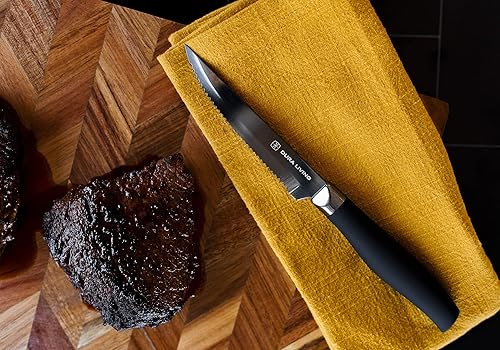 Miniatura 7 de Cuchillos para carne, Juego de 8 cuchillos para carne, antiadherentes de titanio y acero inoxidable de alto carbono, mango de agarre suave, con