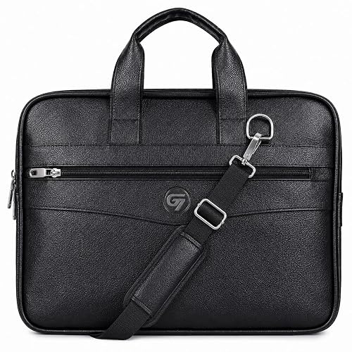PU Leather Laptop Bag | Structured Office Messenger Briefcase with Adjustable Shoulder Strap | Executive Laptop Bag for Office & Travel