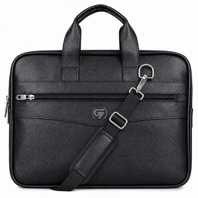 PU Leather Laptop Bag | Structured Office Messenger Briefcase with Adjustable Shoulder Strap | Executive Laptop Bag for Office & Travel