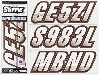 STIFFIE Techtron White/Espresso Brown 3" Boat & PWC Registration Decals • Numbers Letters Stickers
